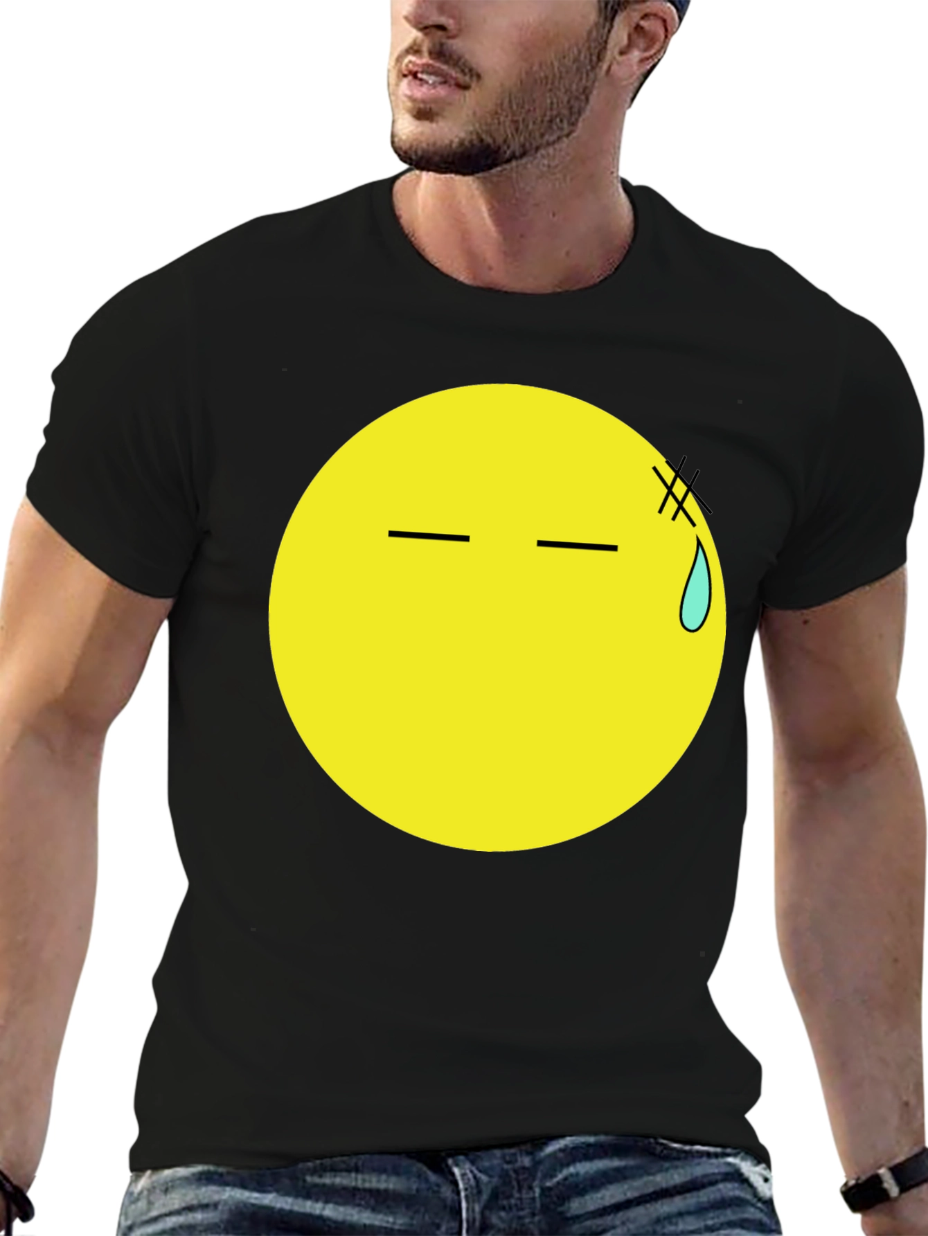 Black T-Shirt with Anxious Emoji Print