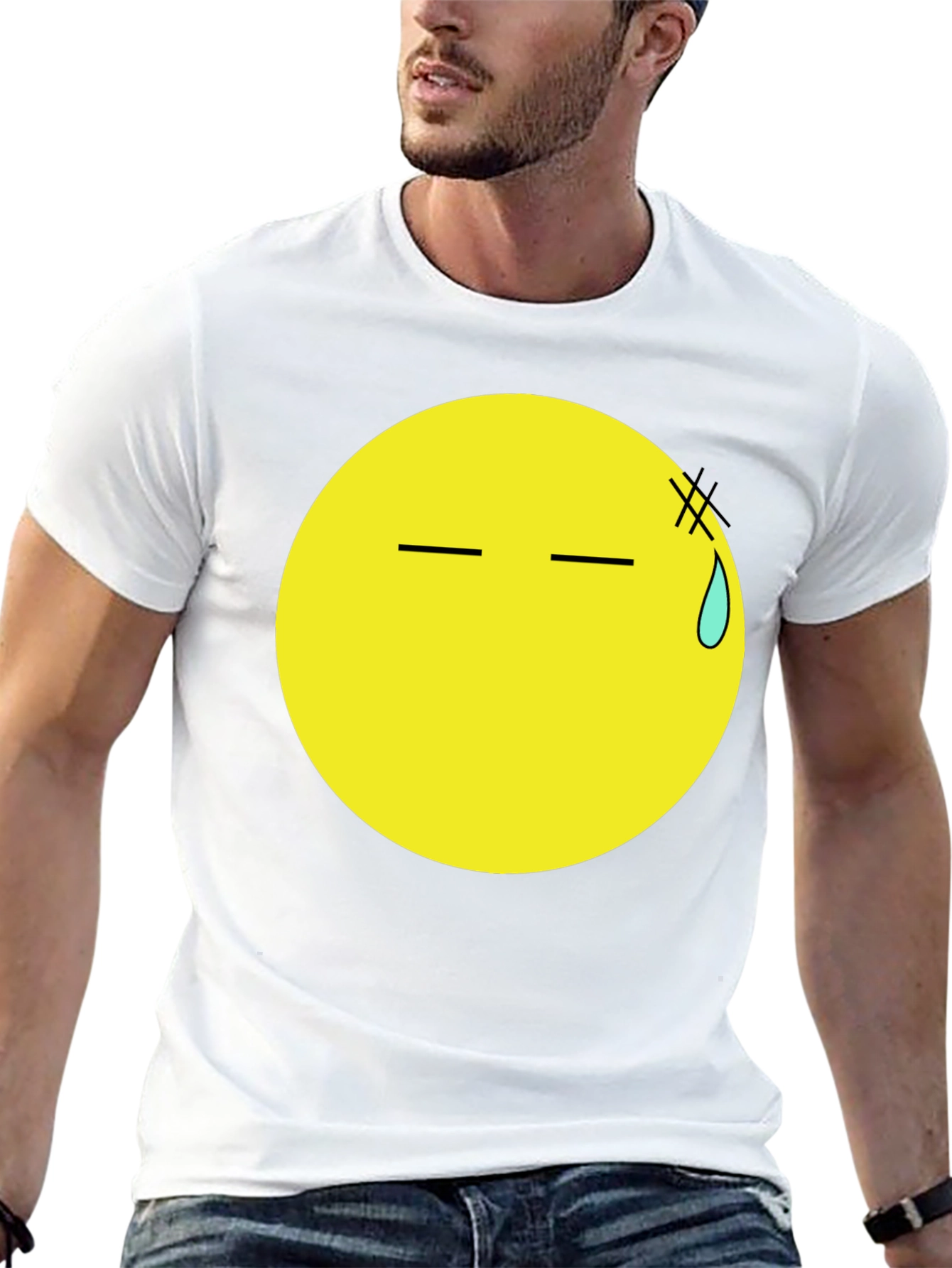 Black T-Shirt with Anxious Emoji Print