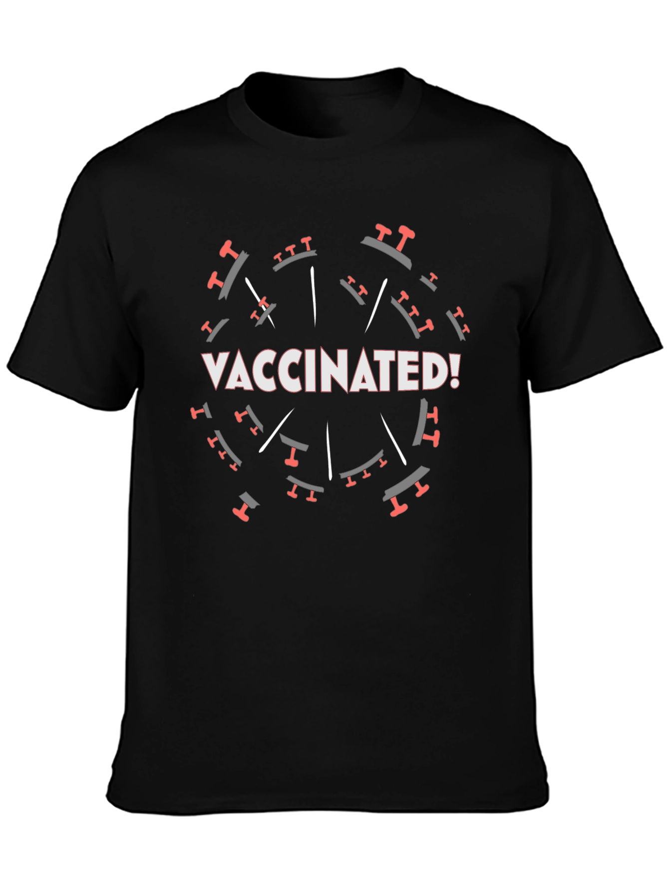 Vaccinated! Graphic Tee - Black Crew Neck T-Shirt