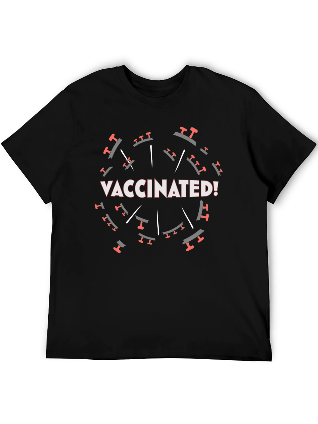 Vaccinated! Graphic Tee - Black Crew Neck T-Shirt