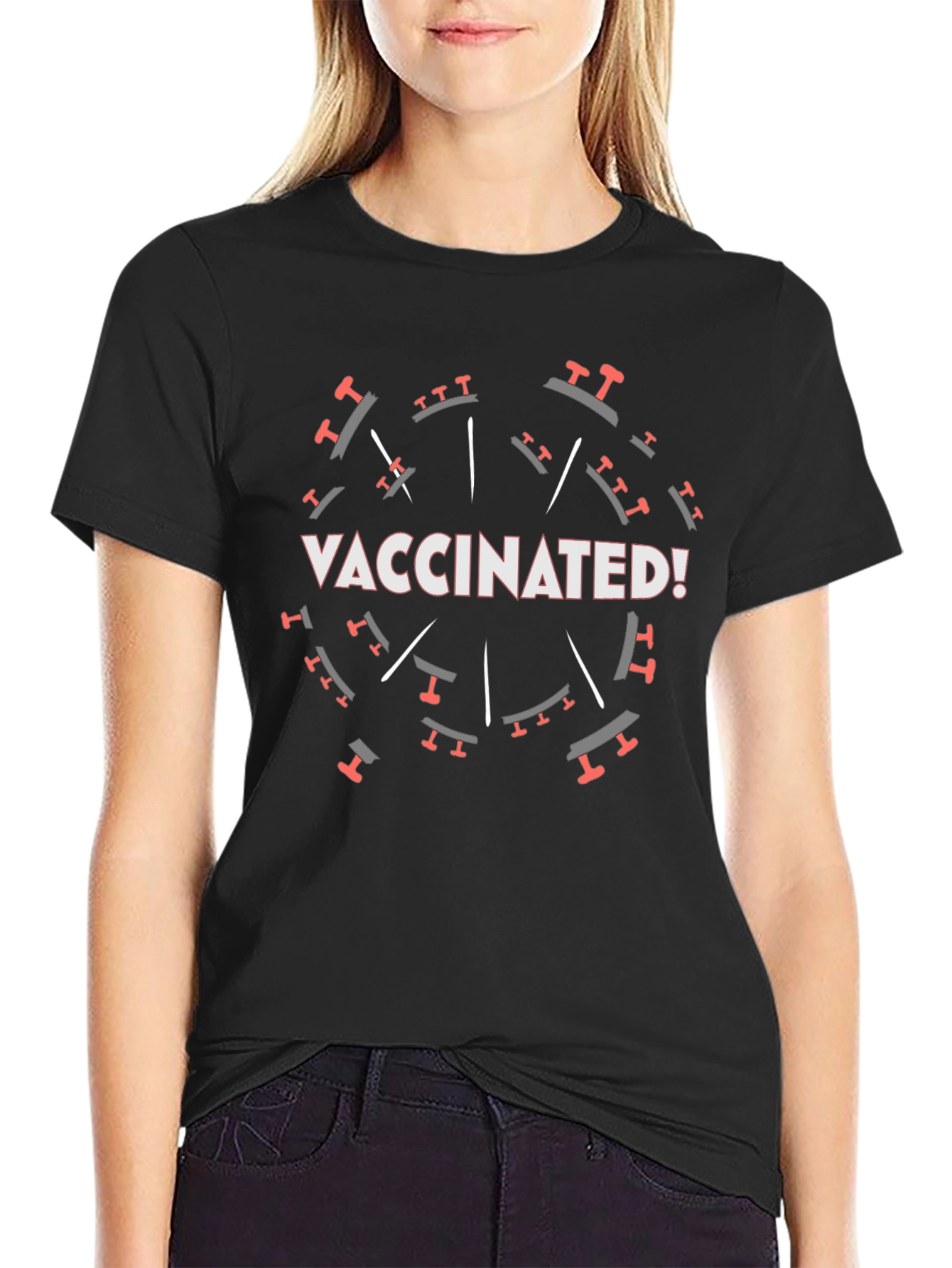 Vaccinated! Graphic Tee - Black Crew Neck T-Shirt