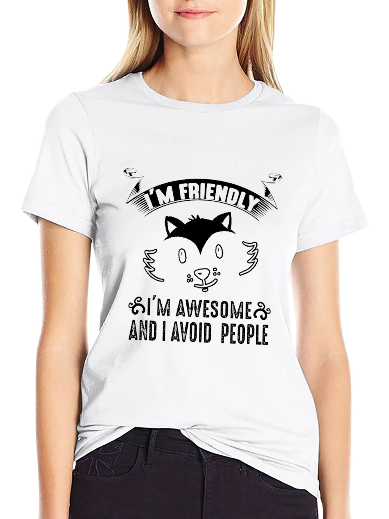 Friendly Awesome Avoid People Black T-Shirt