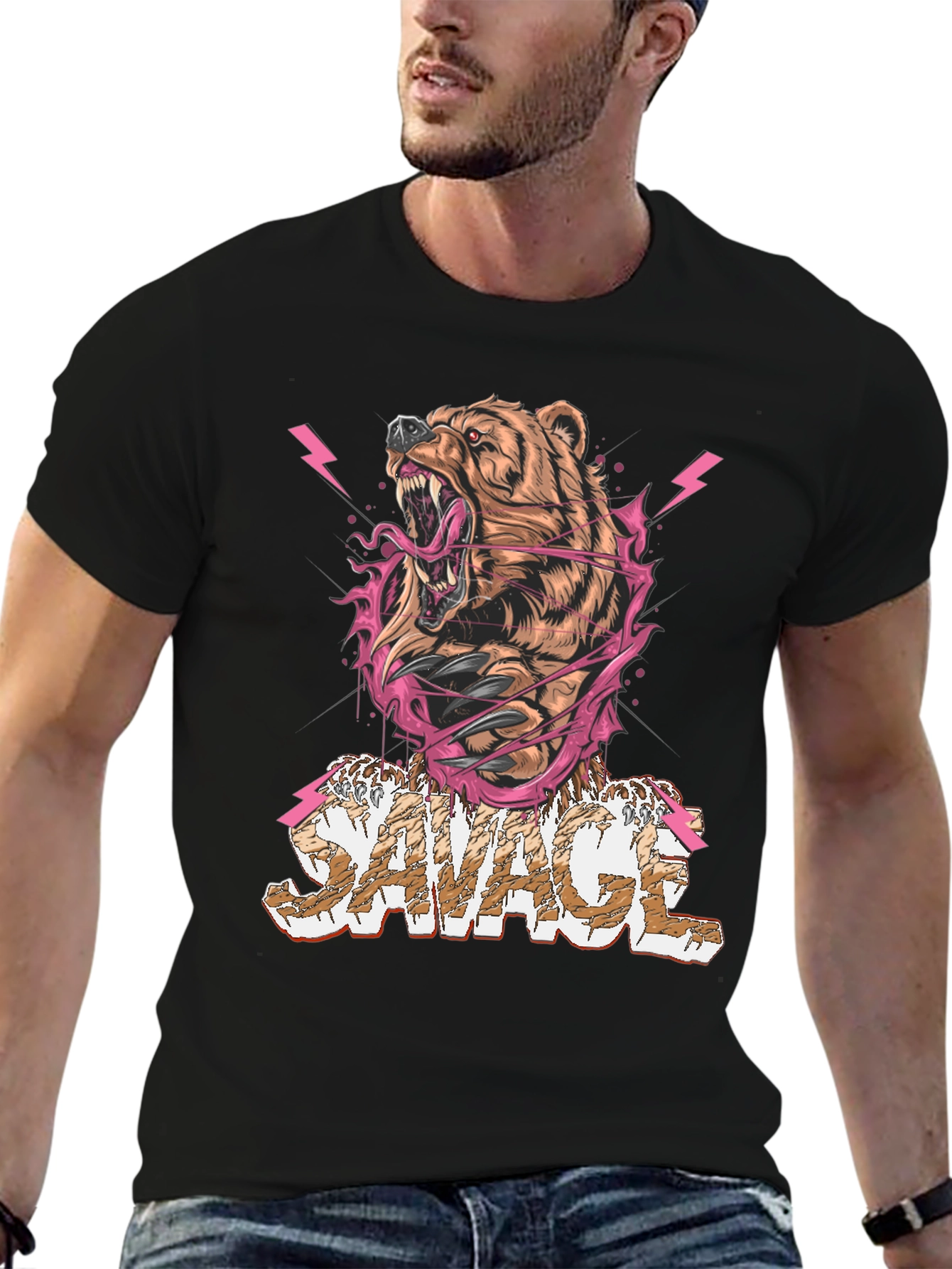 Savage Bear Graphic Print Tee