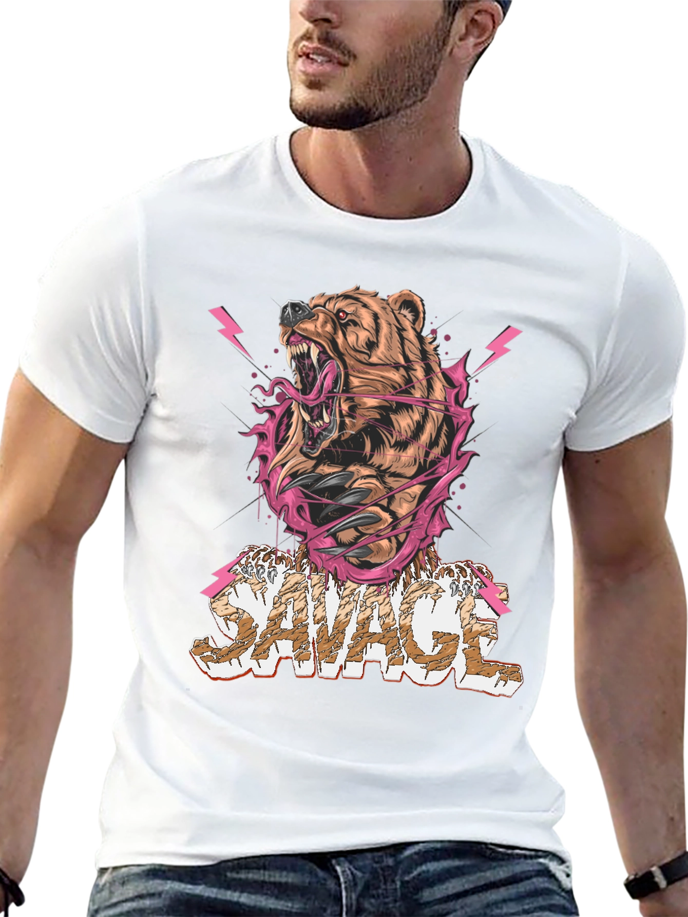 Savage Bear Graphic Print Tee