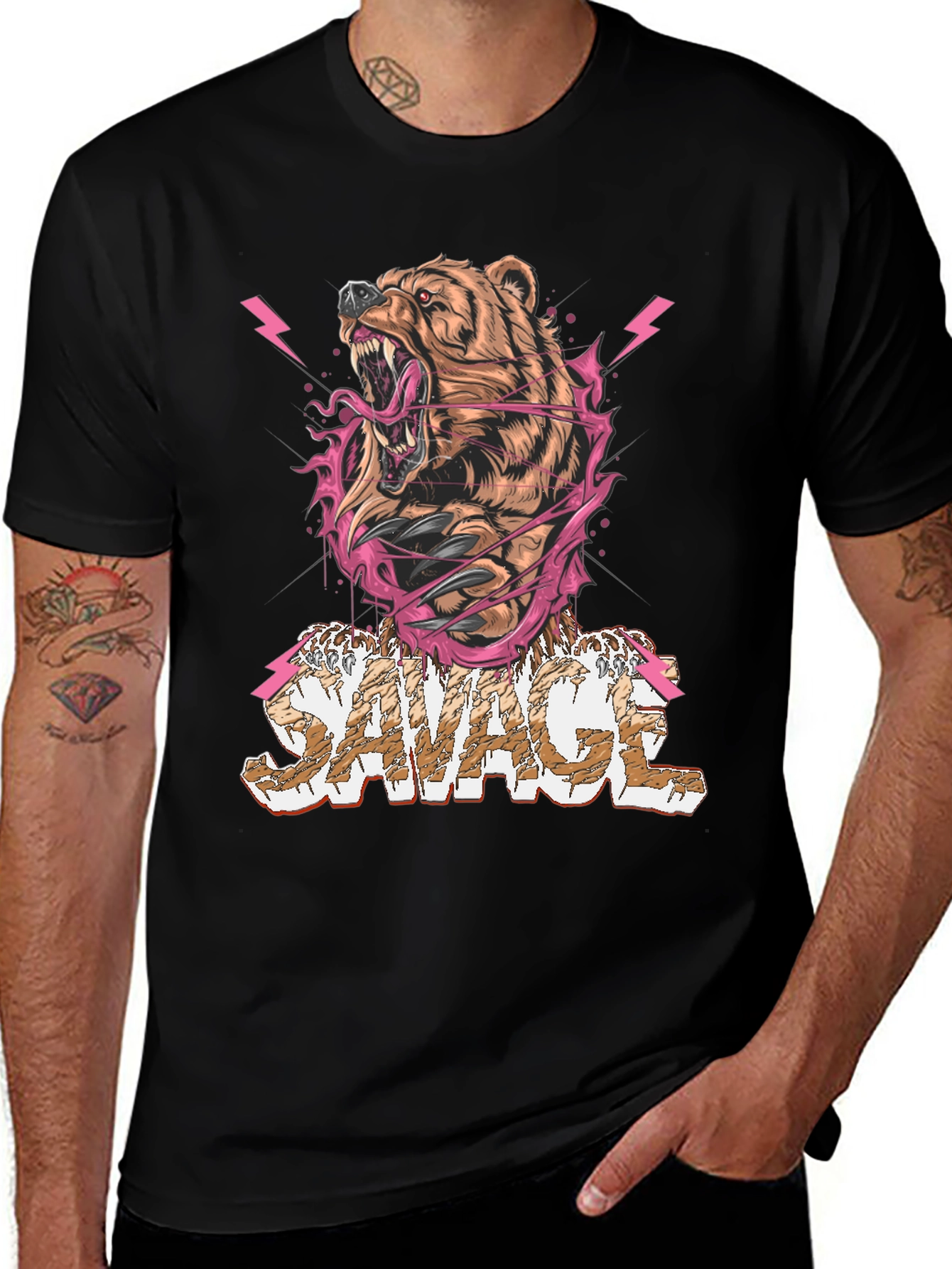 Savage Bear Graphic Print Tee