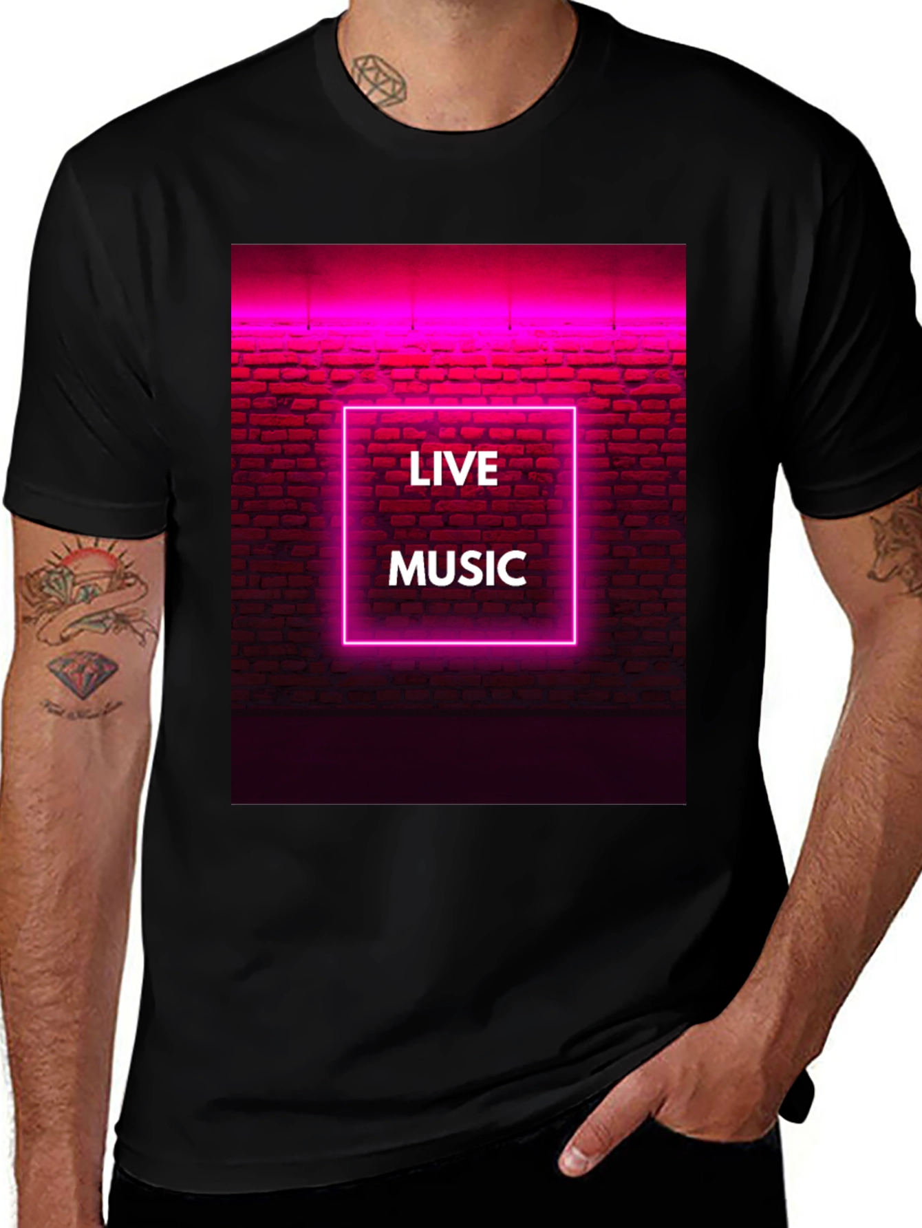 Live Music Neon Graphic Tee - Cool Design