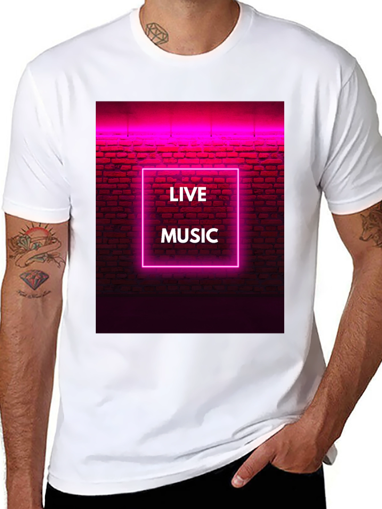 Live Music Neon Graphic Tee - Cool Design