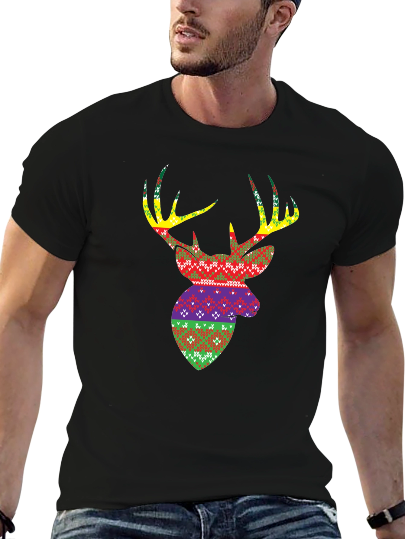 Novelty Deer Head Pattern Mens T-Shirt