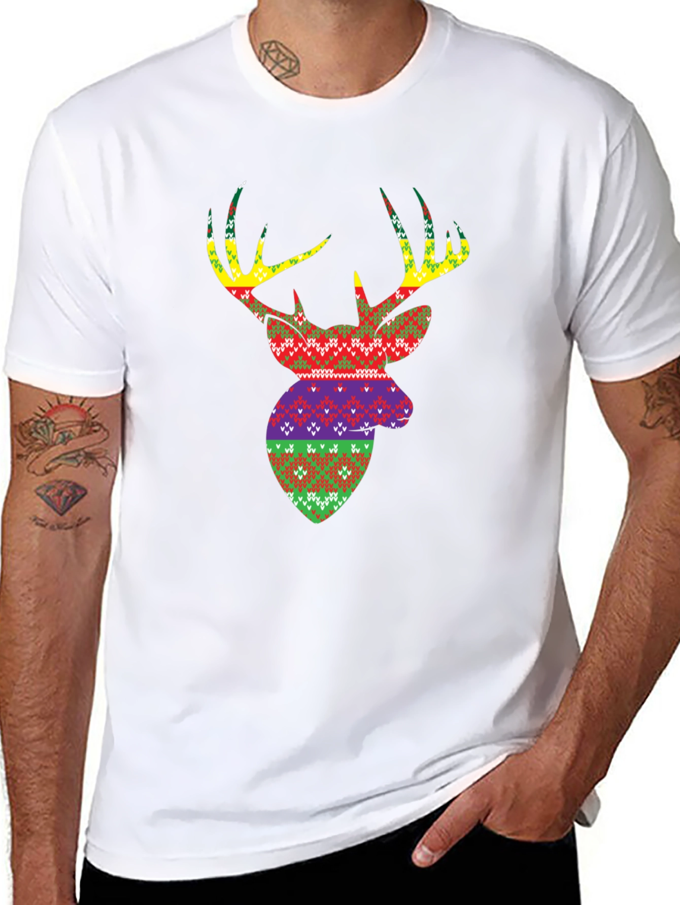 Novelty Deer Head Pattern Mens T-Shirt