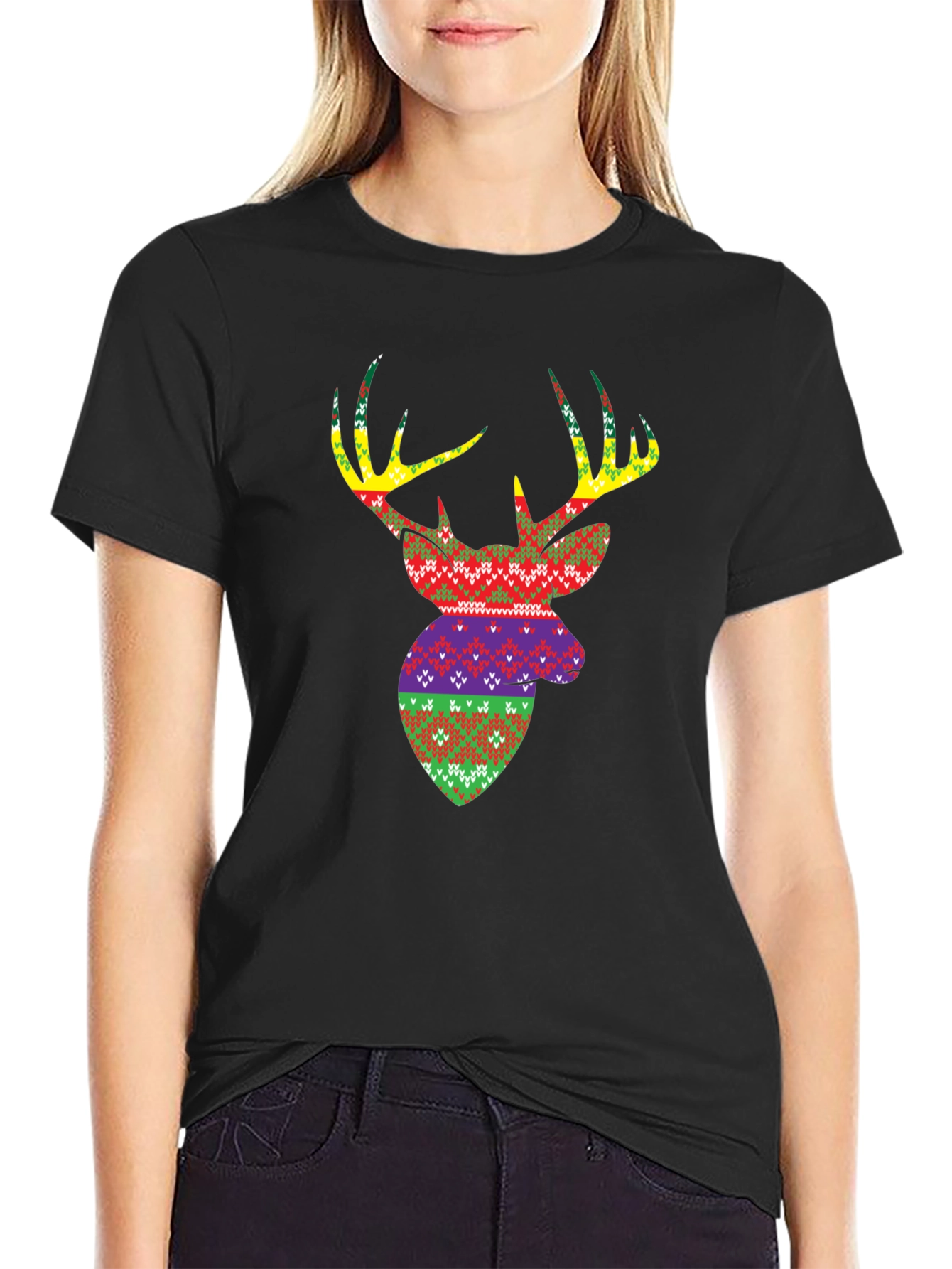 Novelty Deer Head Pattern Mens T-Shirt