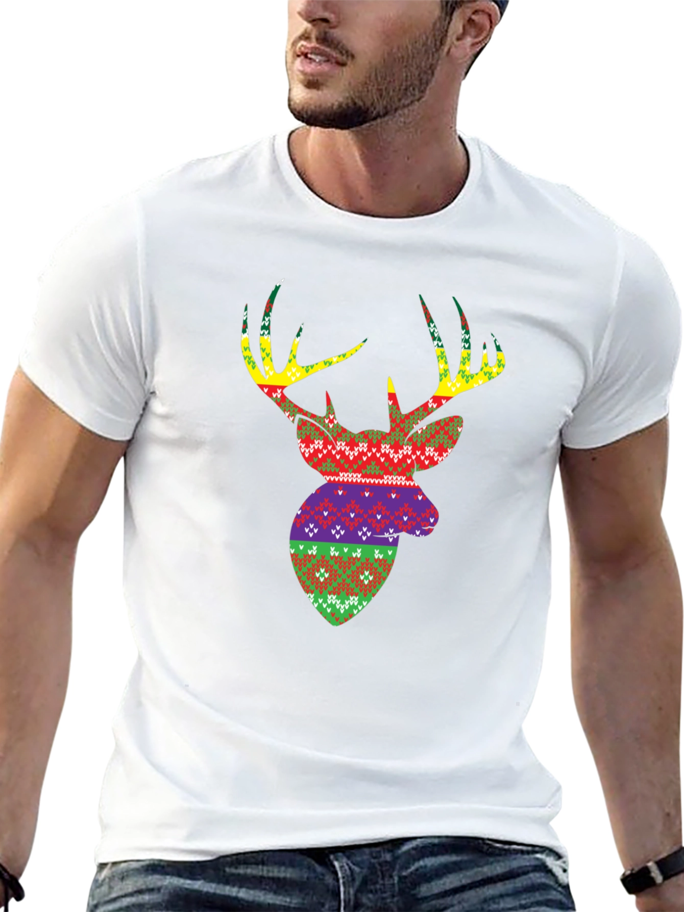 Novelty Deer Head Pattern Mens T-Shirt