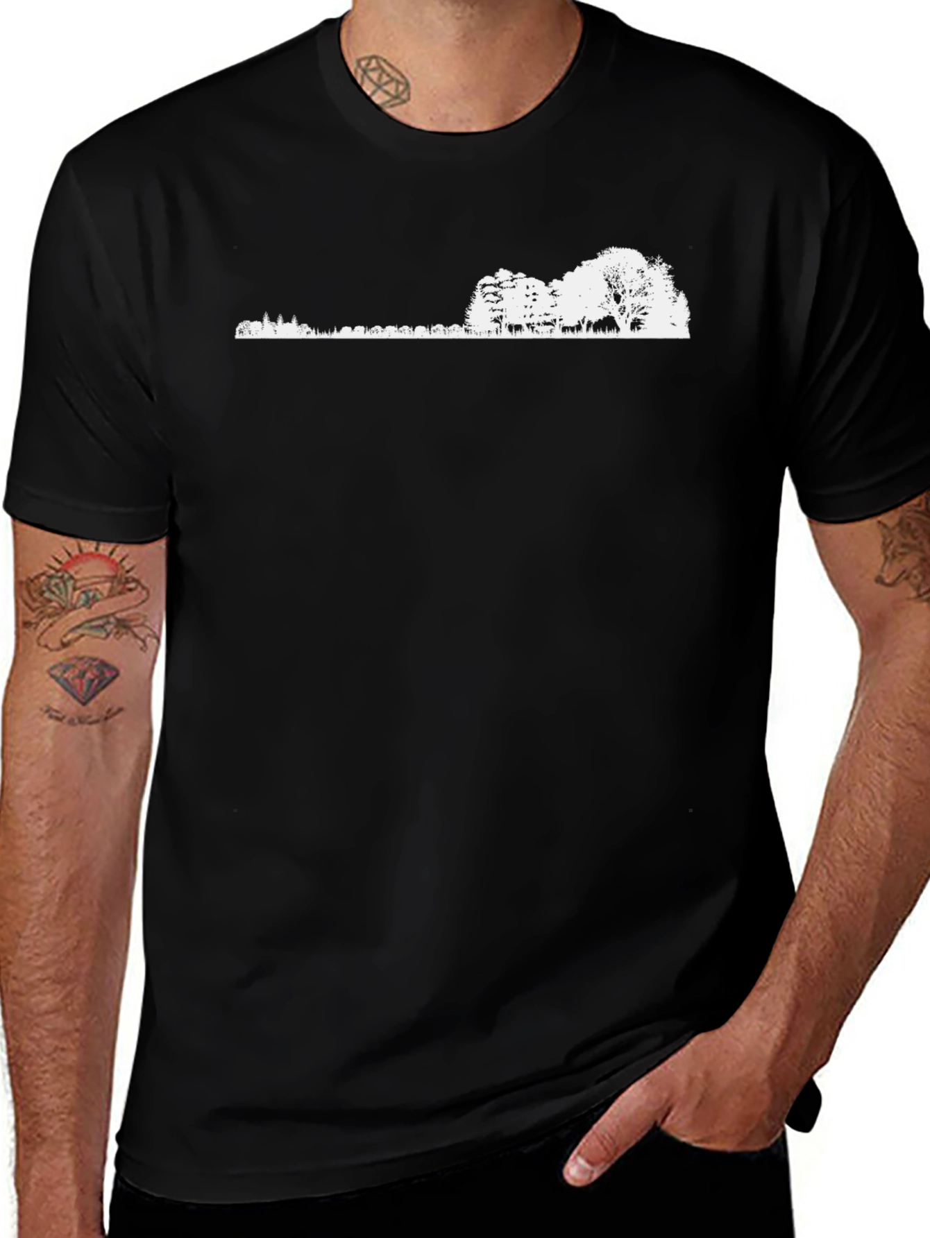 Nature Silhouette Graphic Tee - Black Cotton Blend