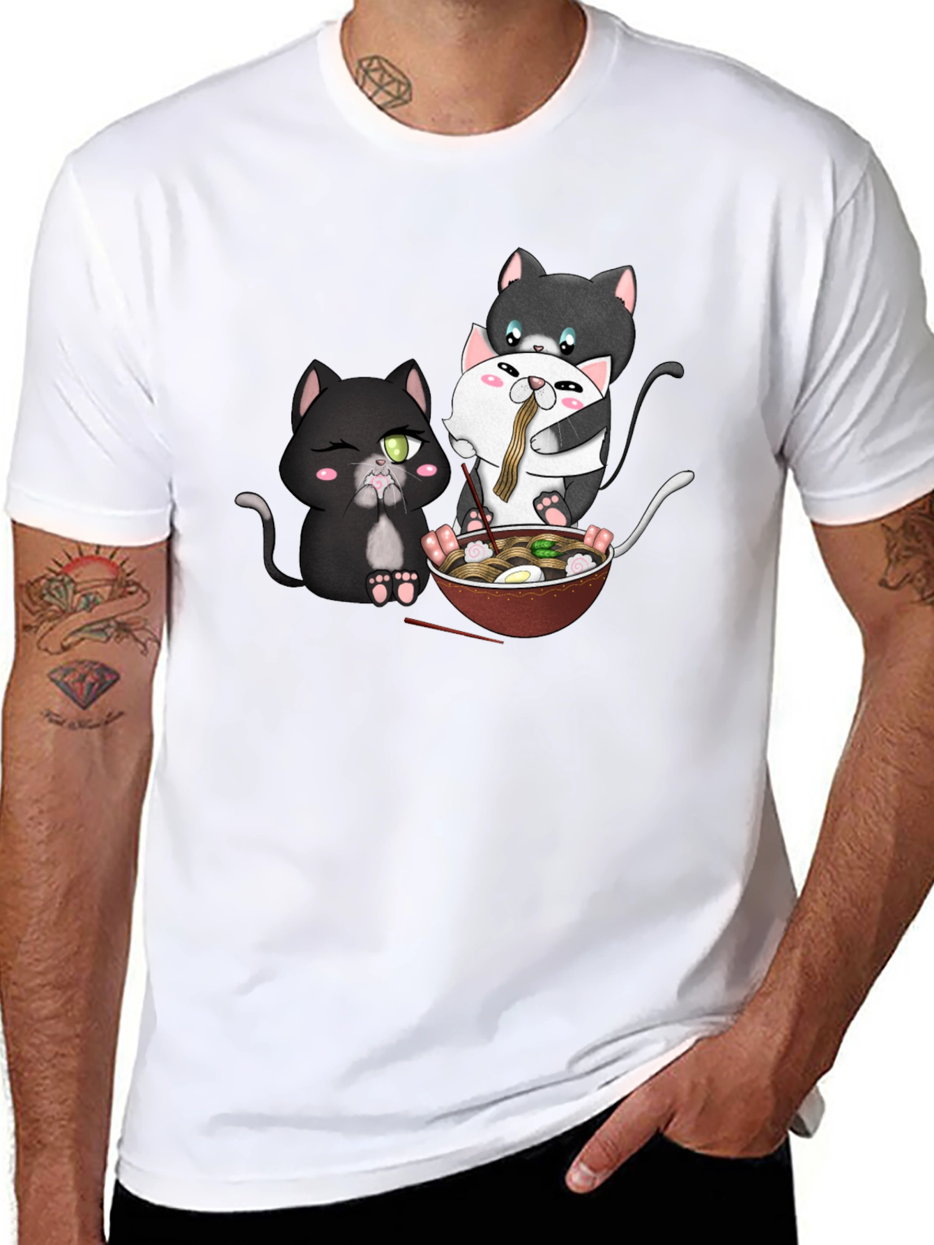 Cute Cats Ramen Graphic T-Shirt