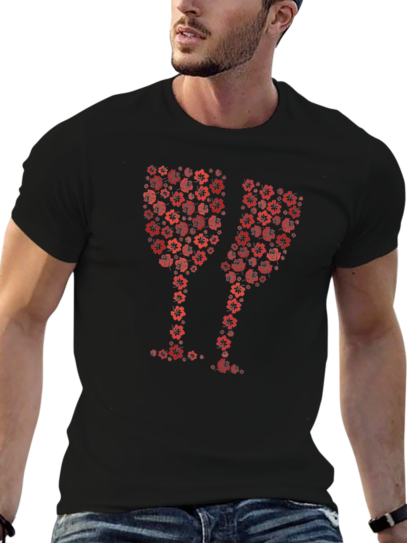 Floral Wine Glass Graphic T-Shirt