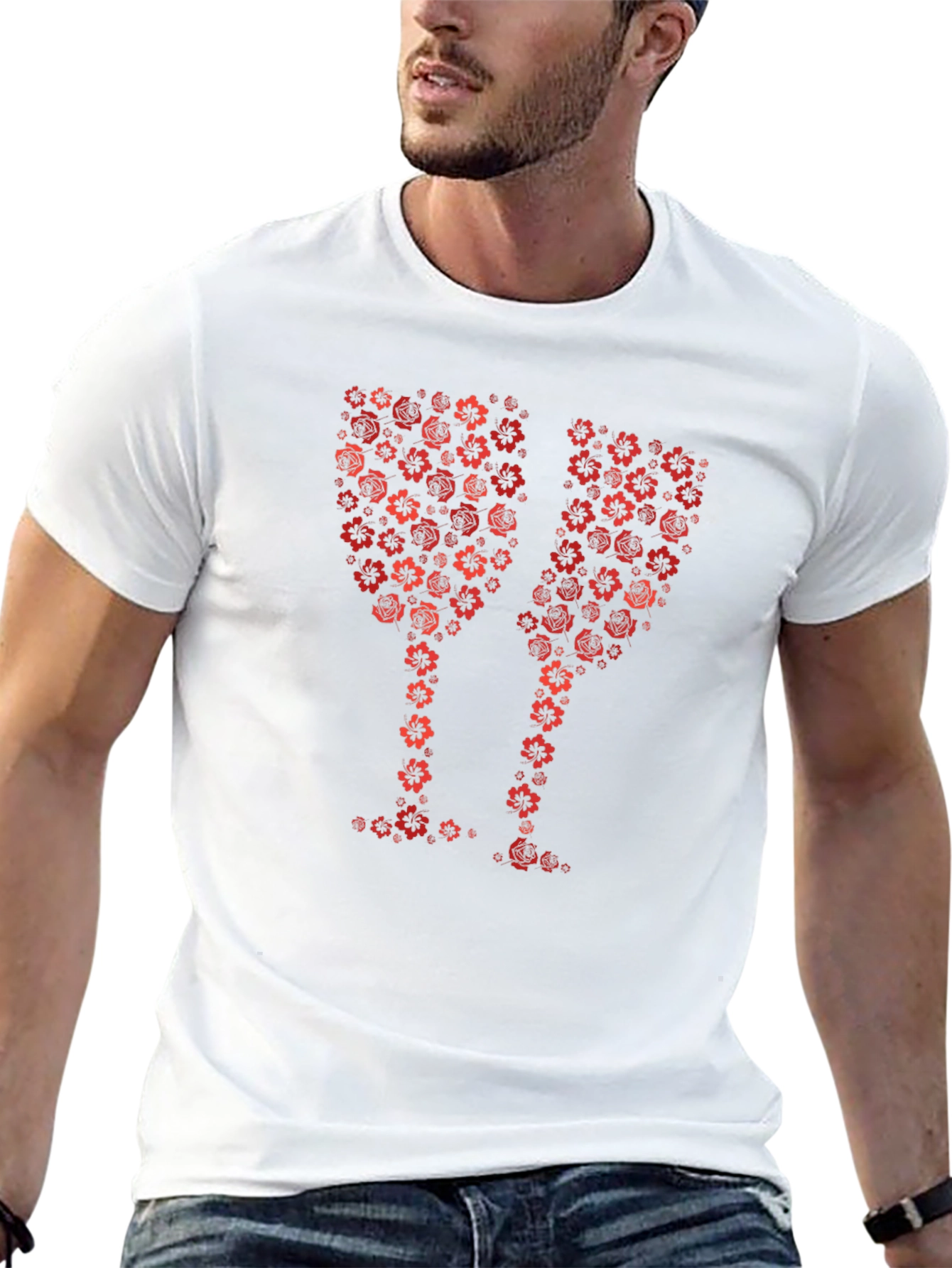 Floral Wine Glass Graphic T-Shirt