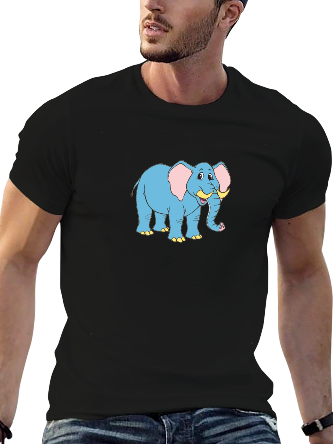 Cartoon Elephant Graphic Black T-Shirt