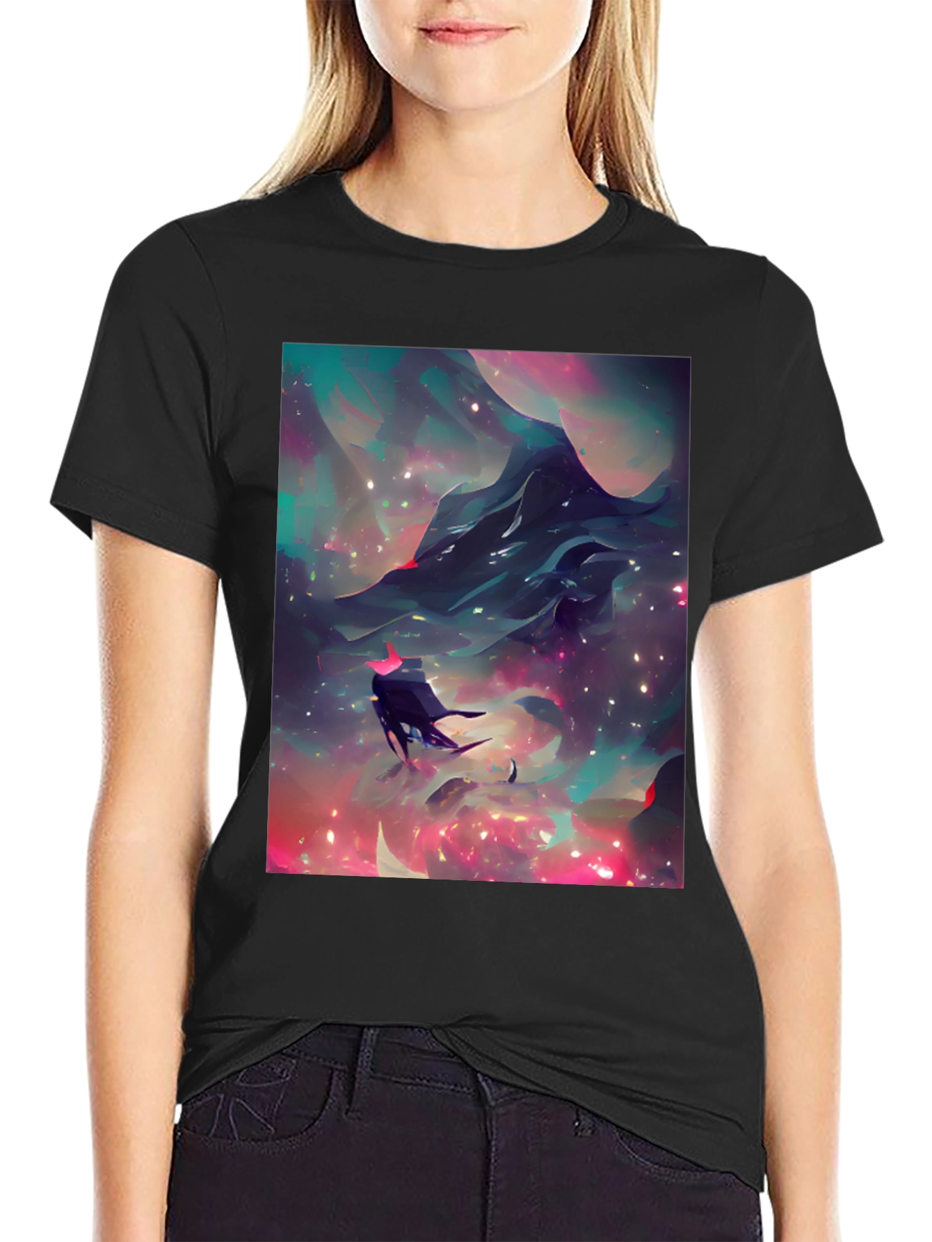Nebula Voyager Graphic Tee - Black Cotton Comfort