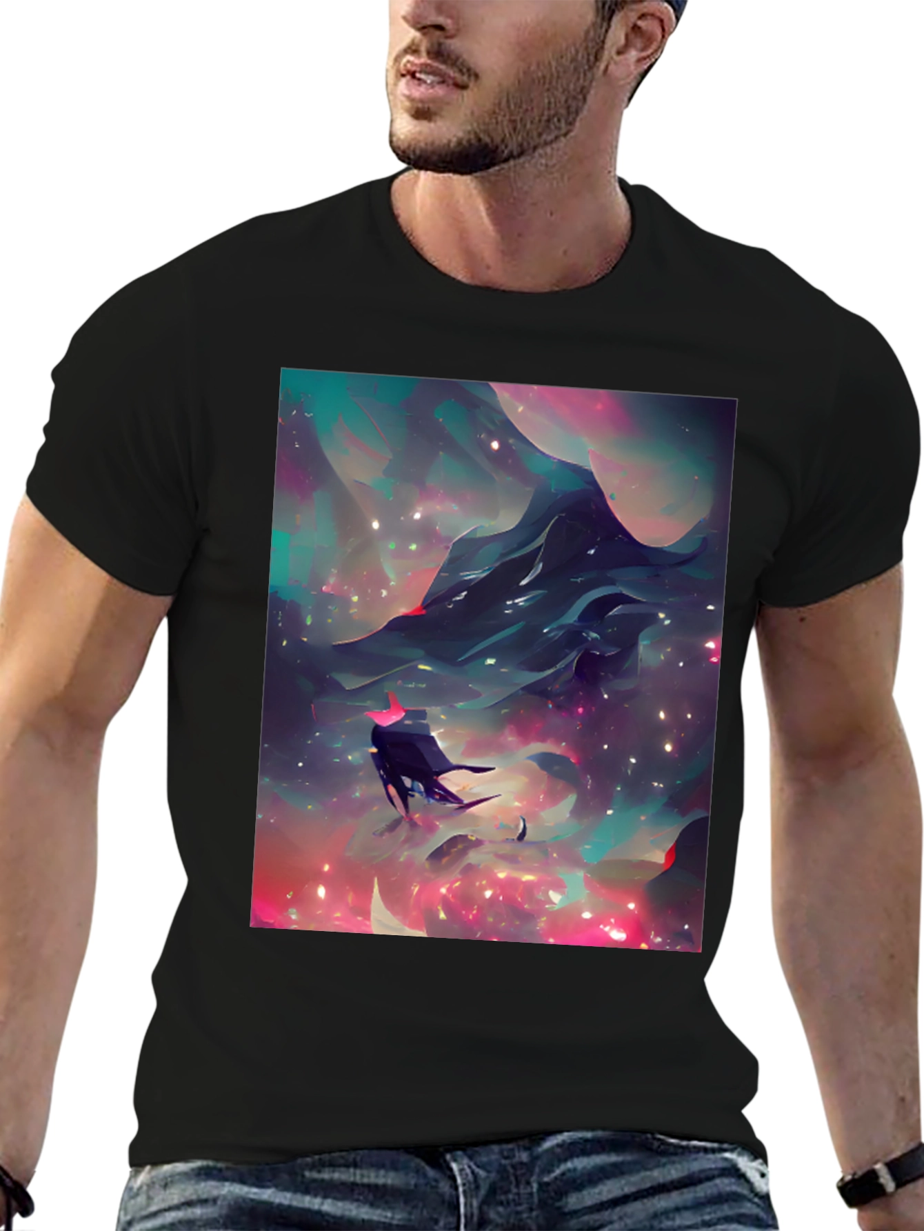 Nebula Voyager Graphic Tee - Black Cotton Comfort