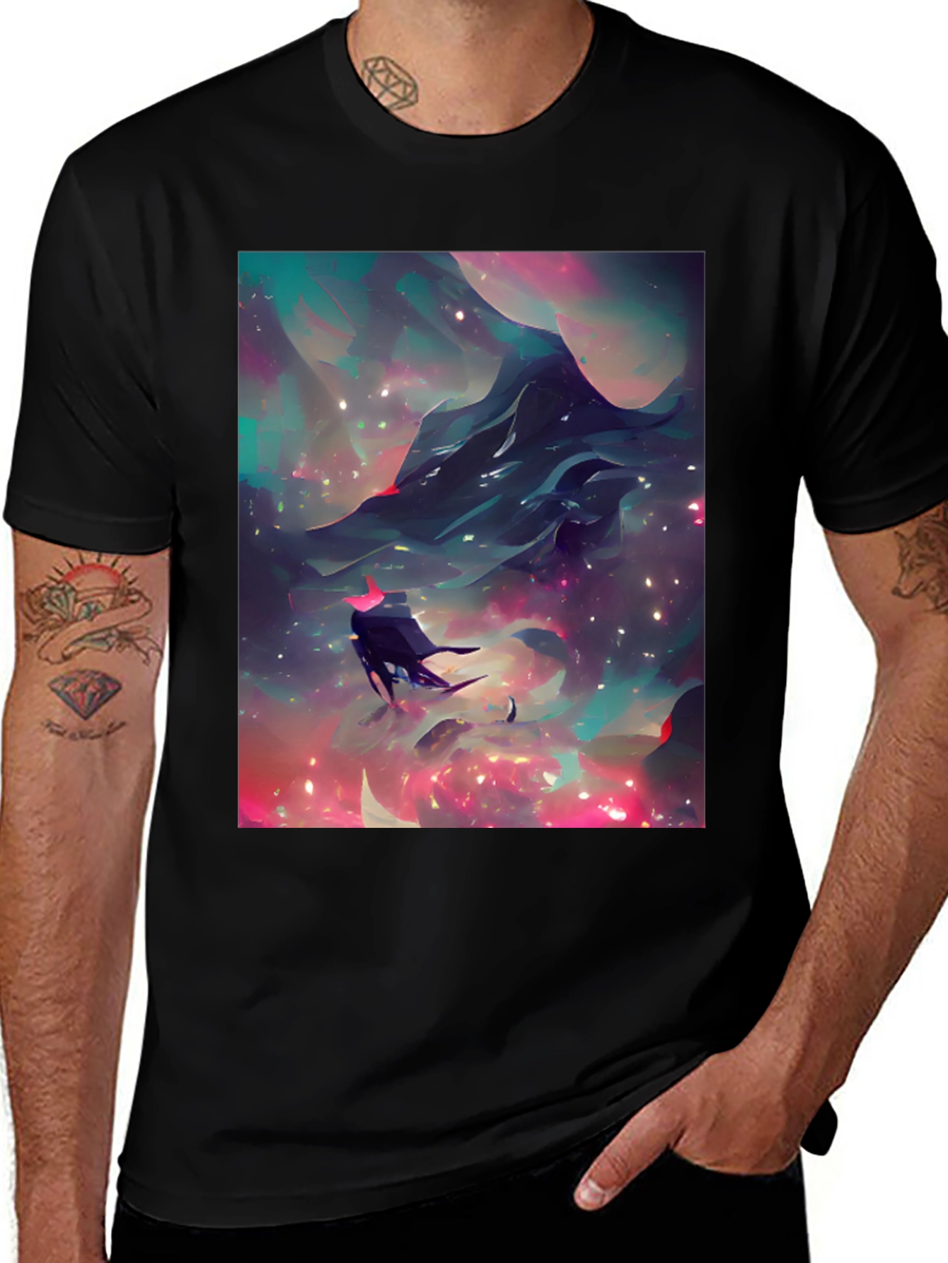 Nebula Voyager Graphic Tee - Black Cotton Comfort