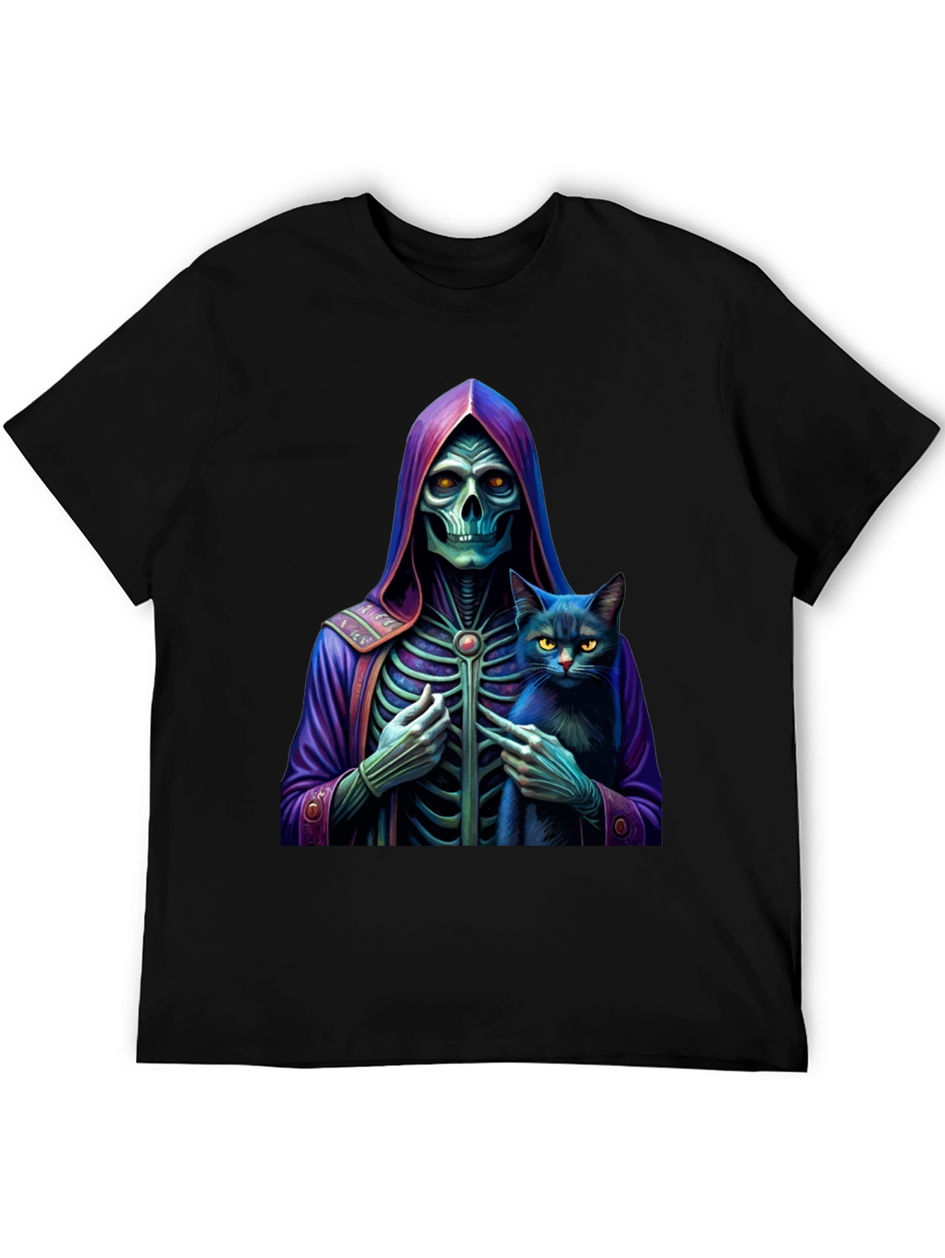 Grim Reaper & Cat Graphic Tee - Unique Design