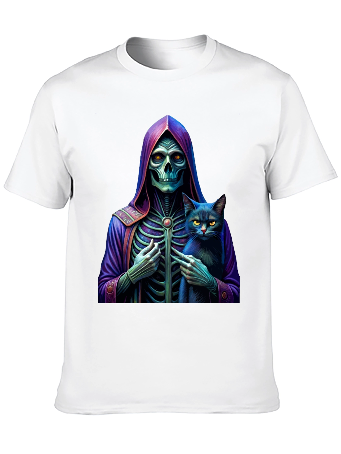 Grim Reaper & Cat Graphic Tee - Unique Design