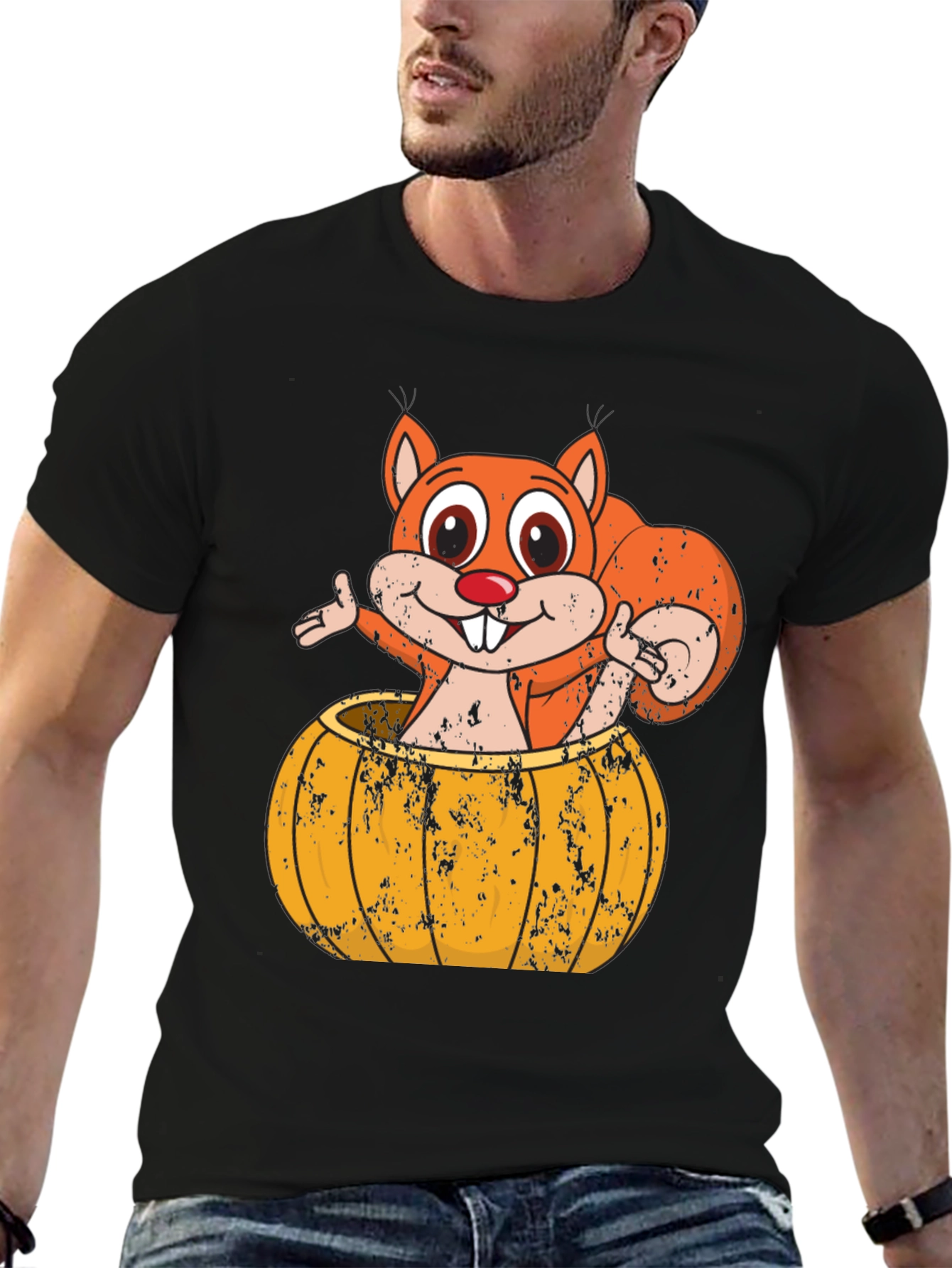 Squirrel Pumpkin T-Shirt - Fall Harvest Graphic Tee