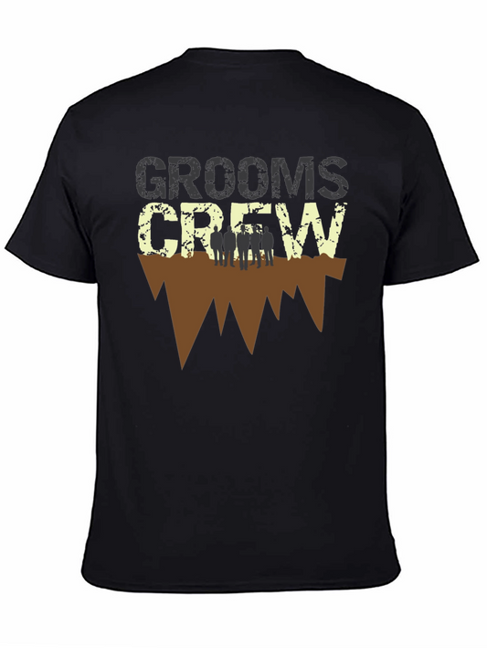 Grooms Crew Graphic Print Black T-Shirt