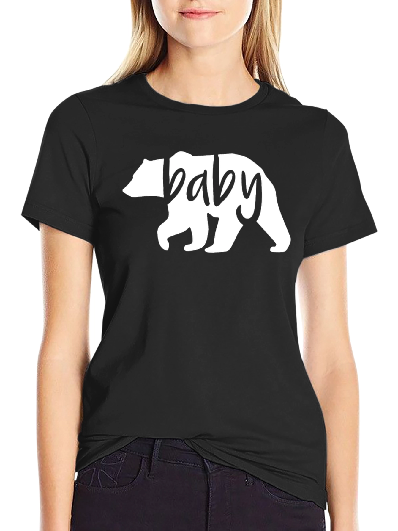 Baby Bear Graphic Tee - Black Cotton T-Shirt