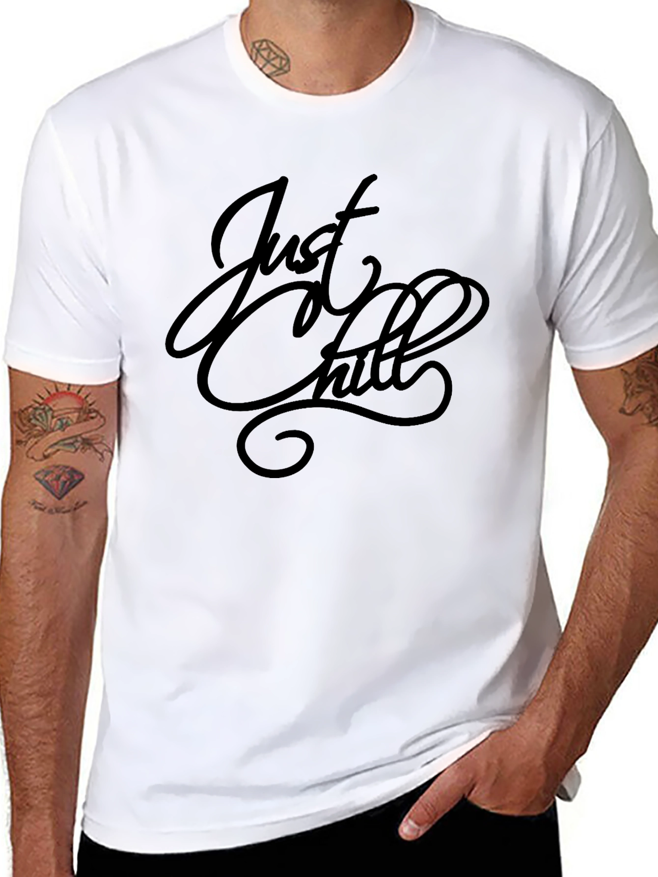 Just Chill Black Graphic Tee - Relaxed Fit