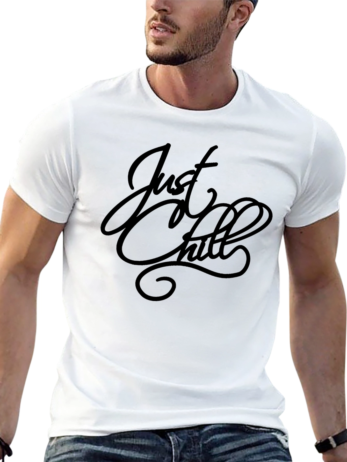 Just Chill Black Graphic Tee - Relaxed Fit