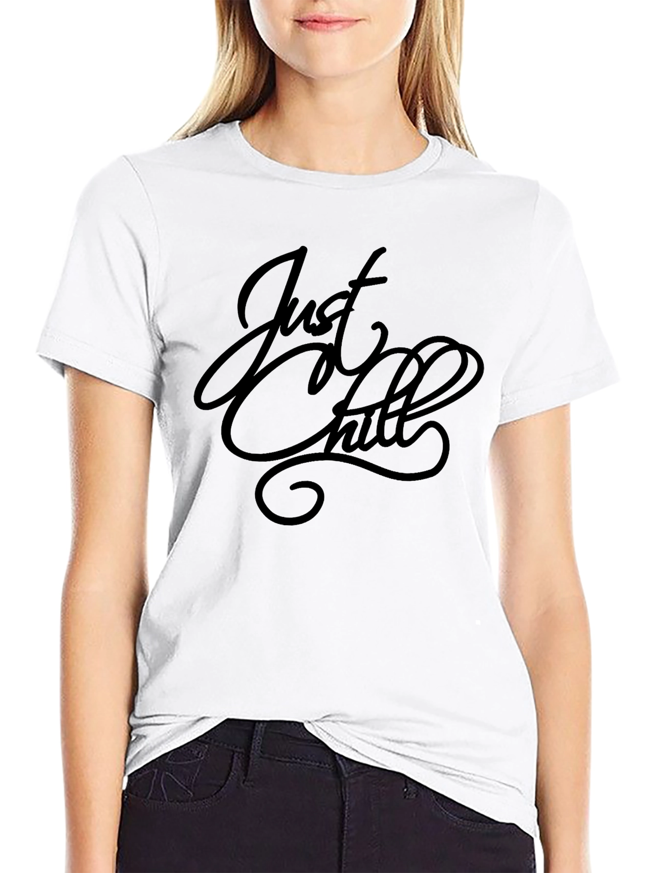 Just Chill Black Graphic Tee - Relaxed Fit