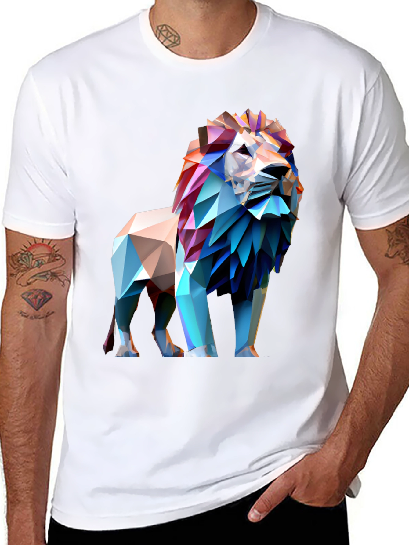 Geometric Lion Graphic Tee - Bold Style