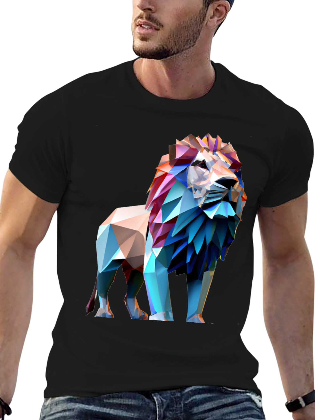 Geometric Lion Graphic Tee - Bold Style