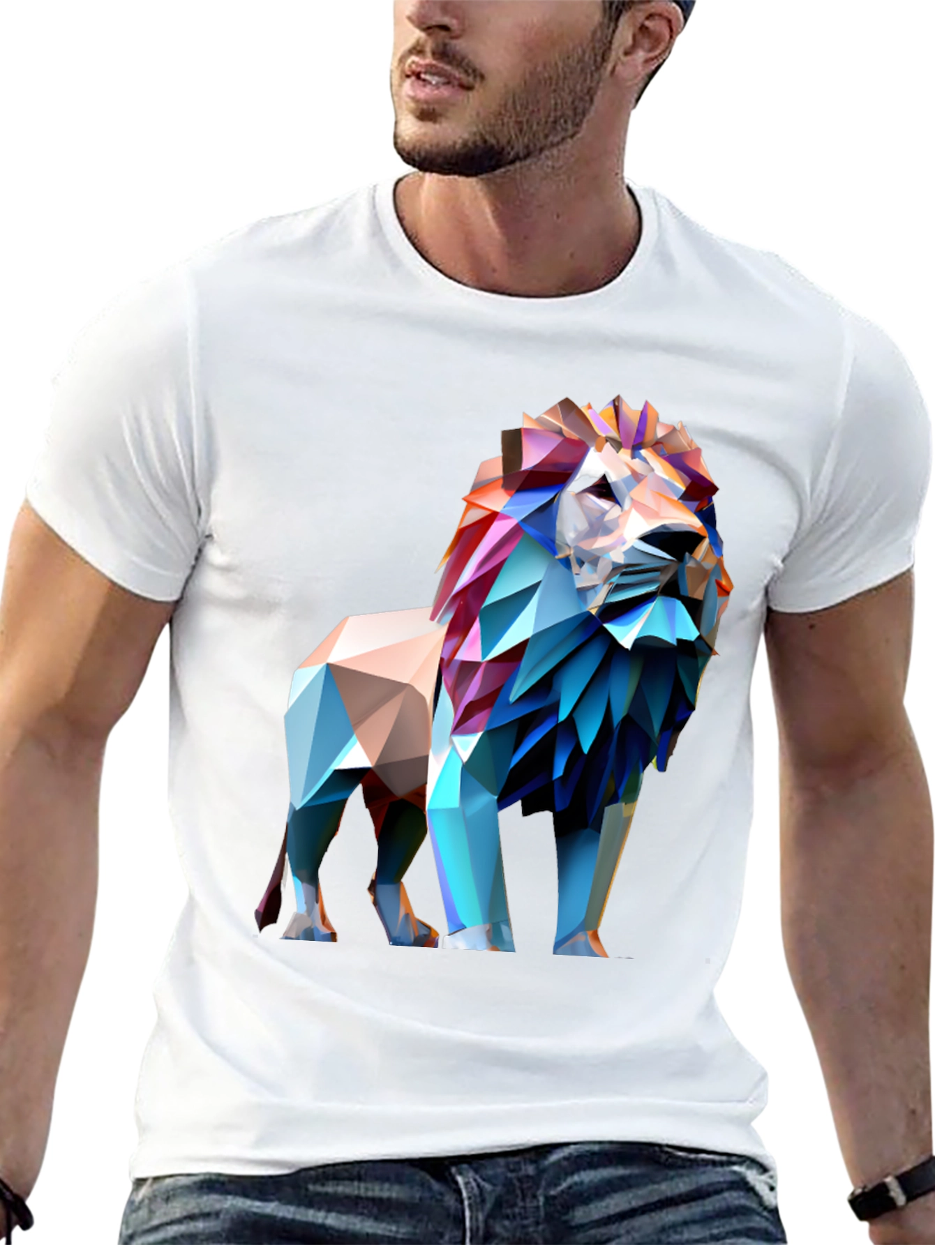 Geometric Lion Graphic Tee - Bold Style