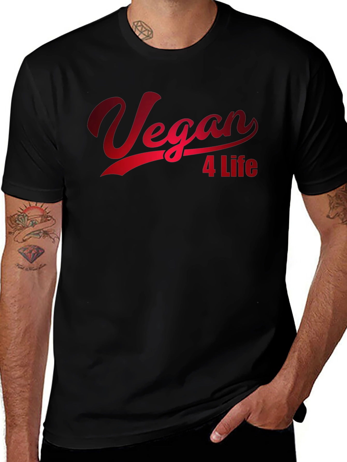 Vegan 4 Life T-Shirt - Red Graphic Print