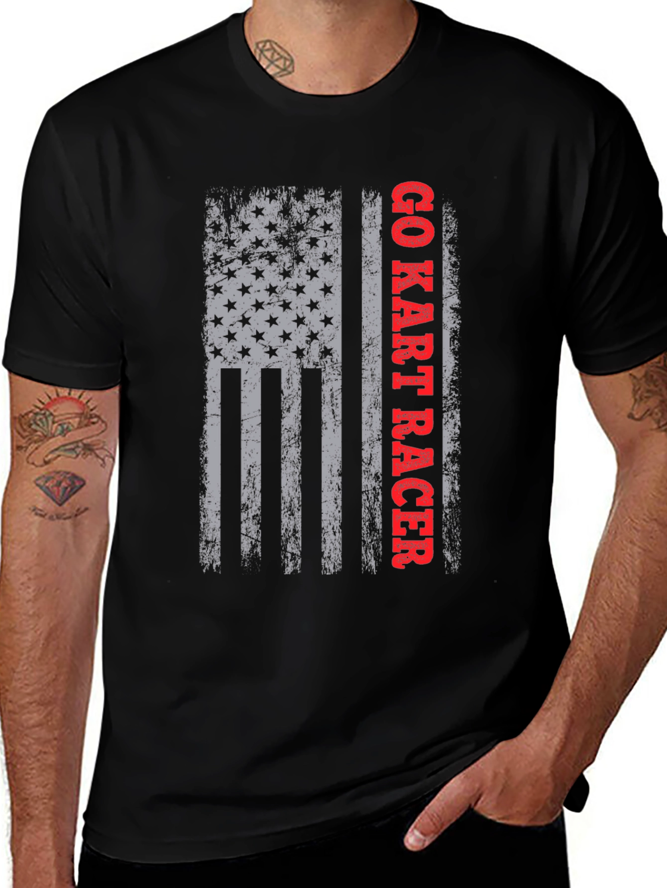 Go Kart Racer American Flag Graphic T-Shirt