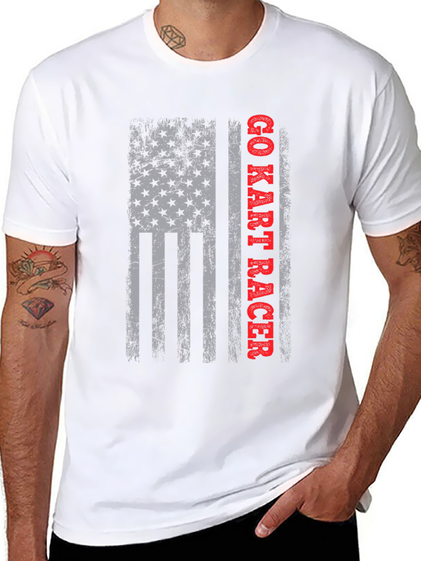 Go Kart Racer American Flag Graphic T-Shirt