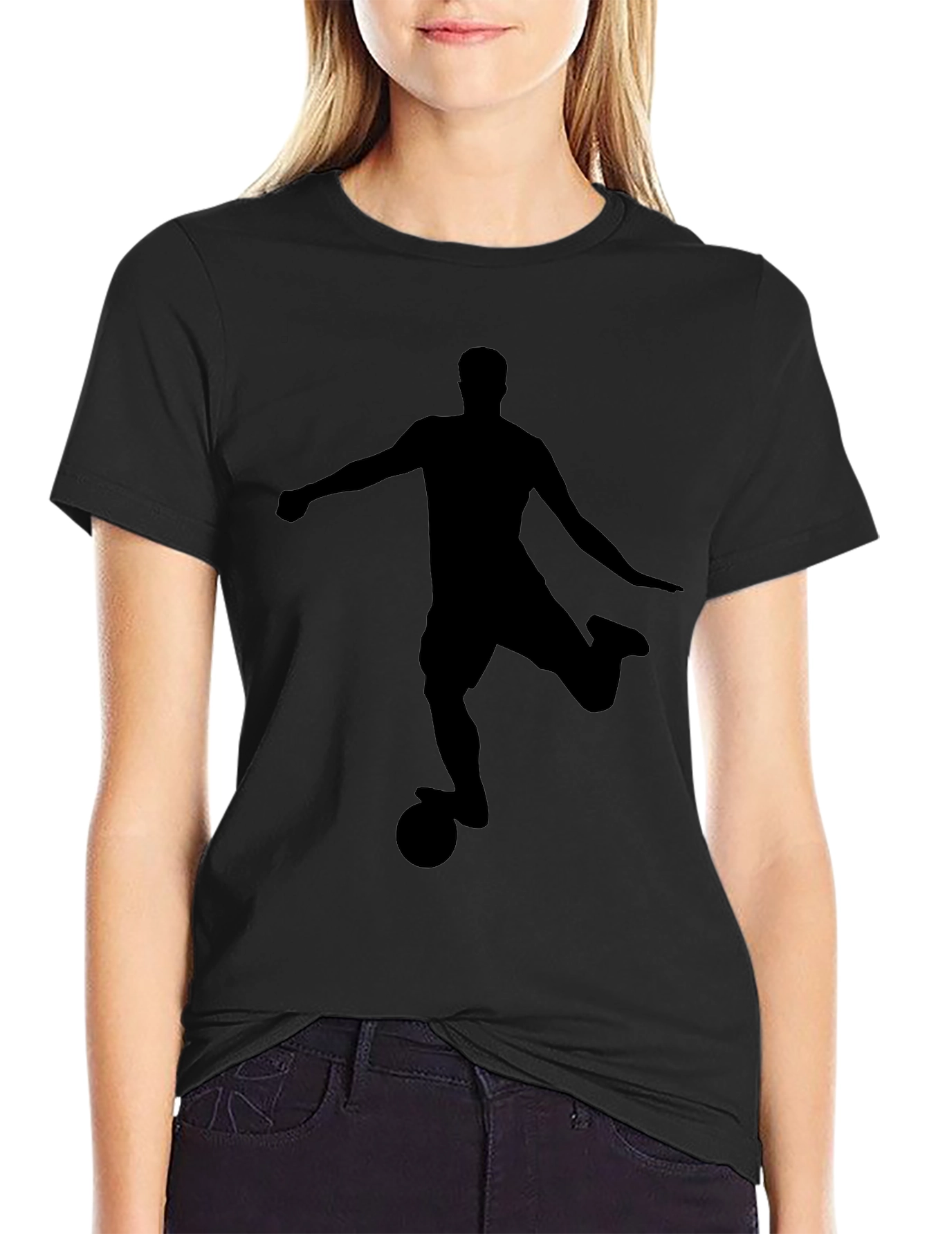 Soccer Player Silhouette Black T-Shirt