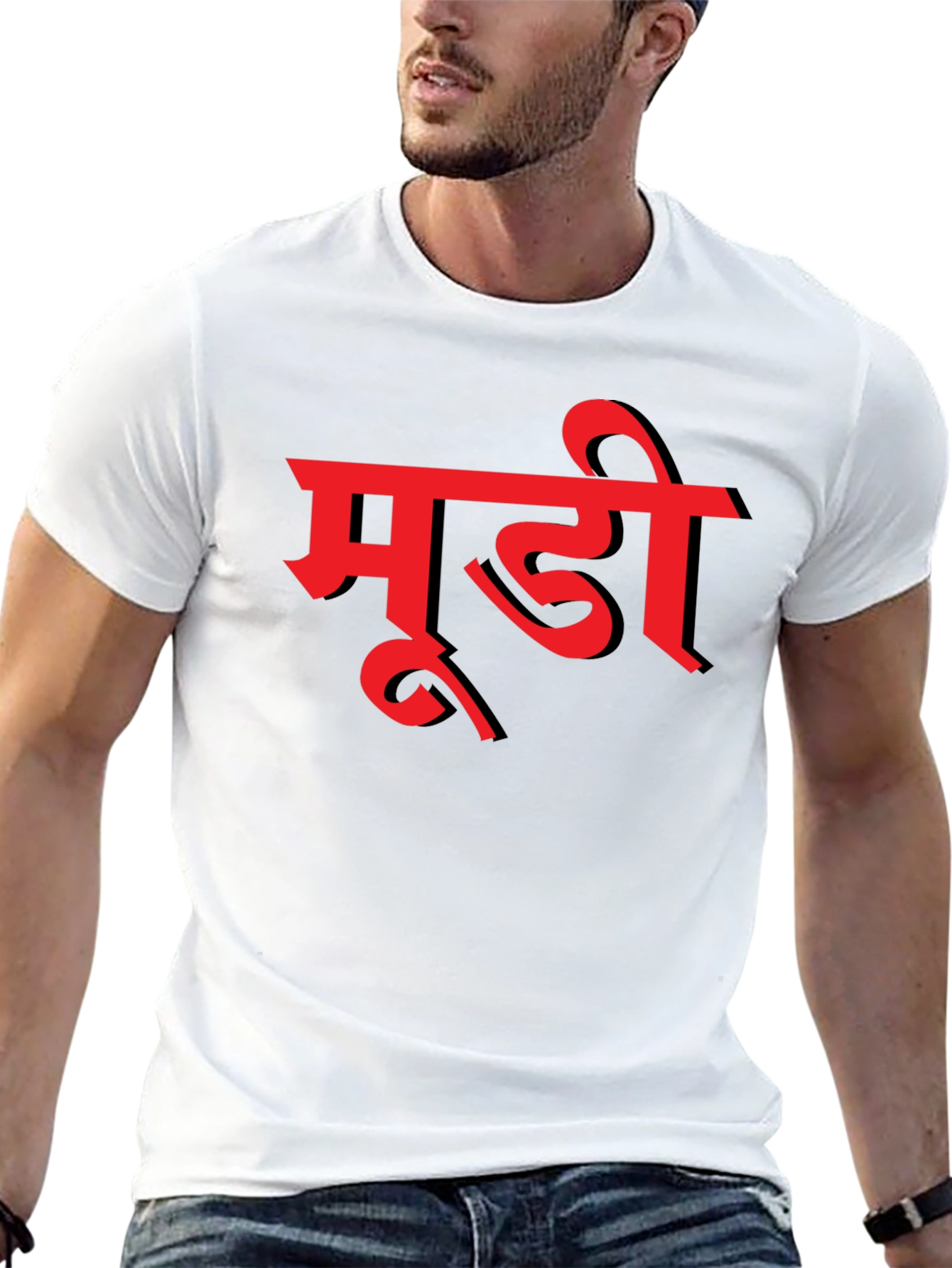 Mens Black T-Shirt with Red Hindi Text Graphic