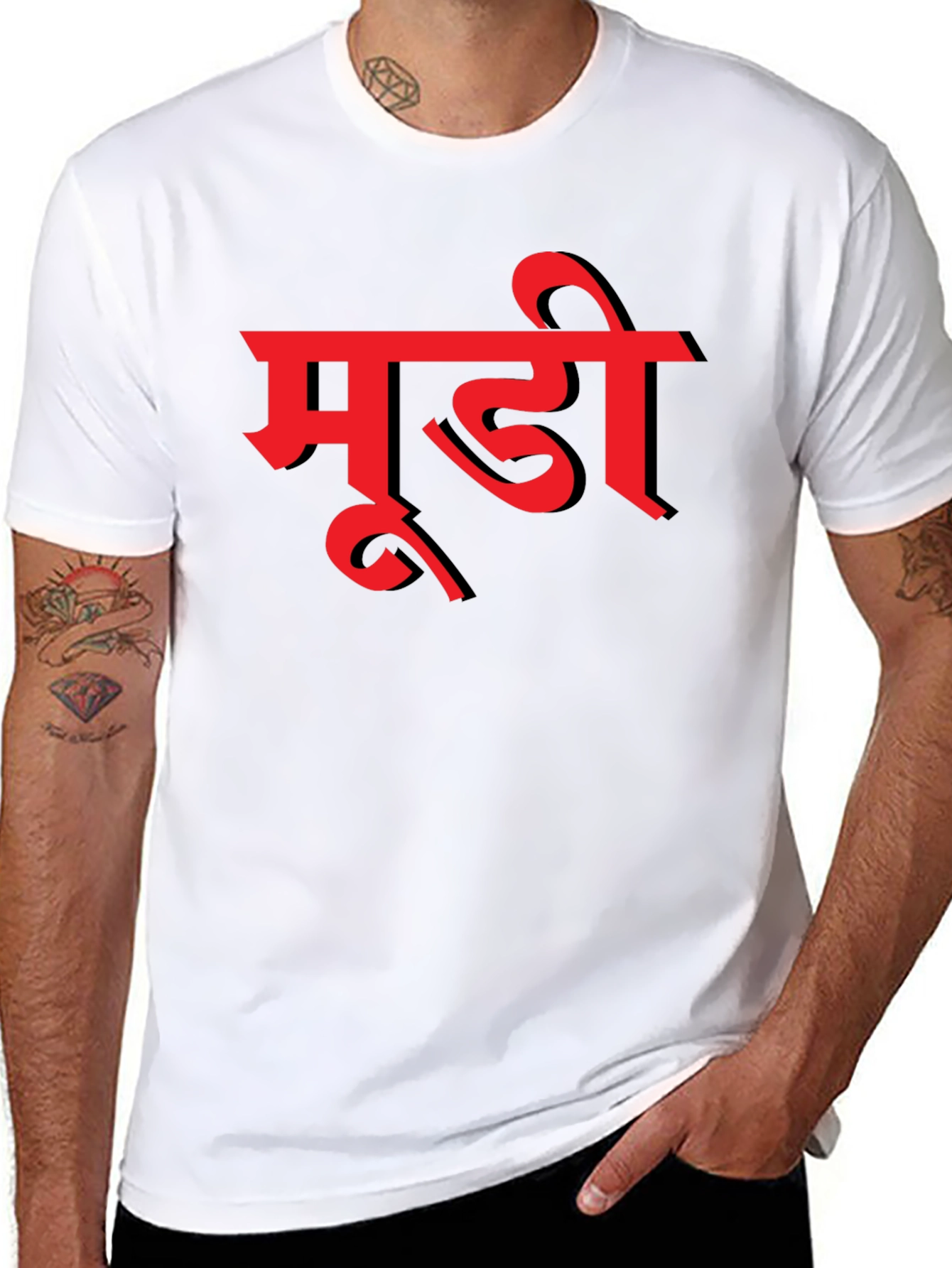 Mens Black T-Shirt with Red Hindi Text Graphic