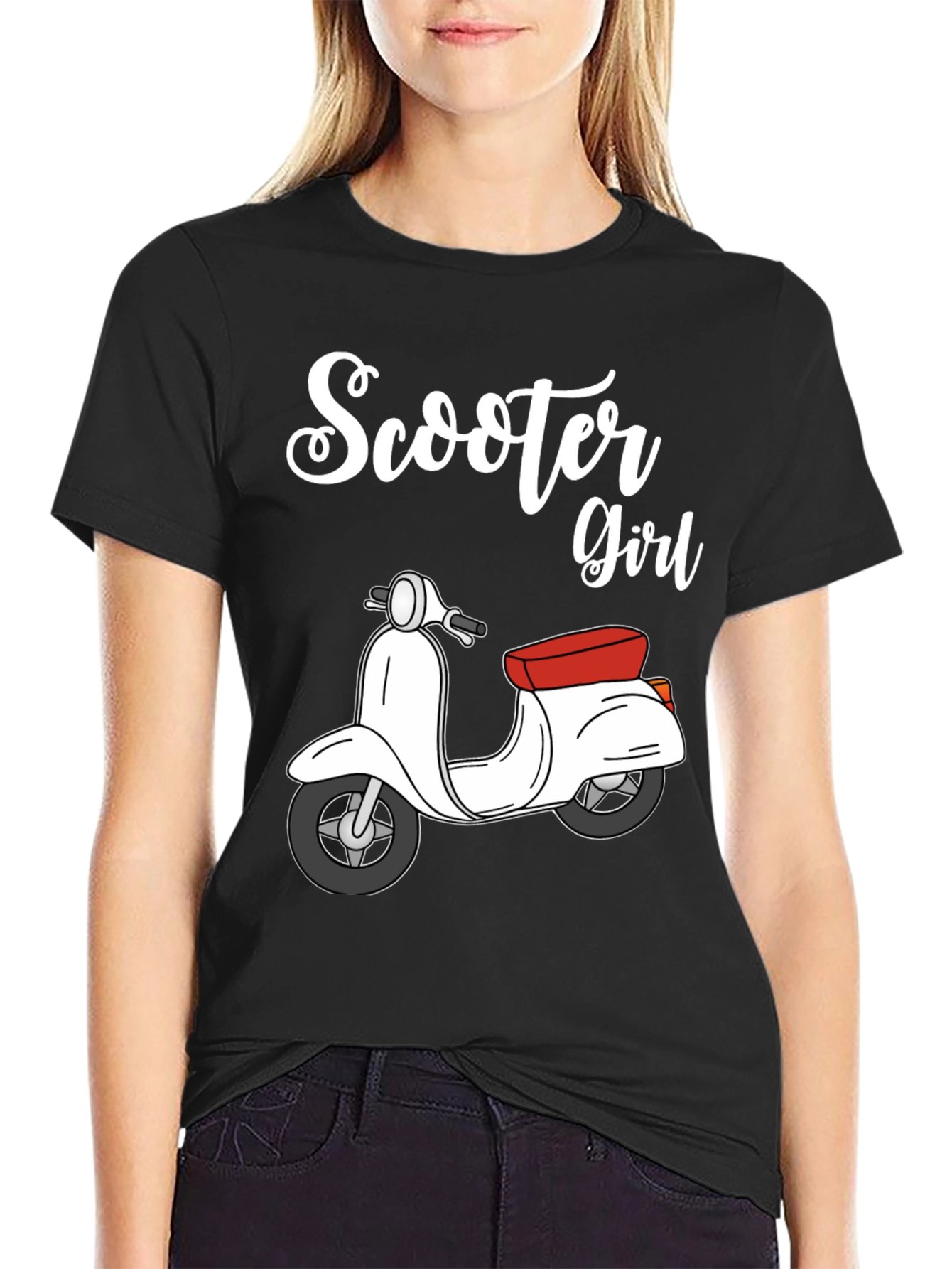 Scooter Girl Black T-Shirt - Retro Style