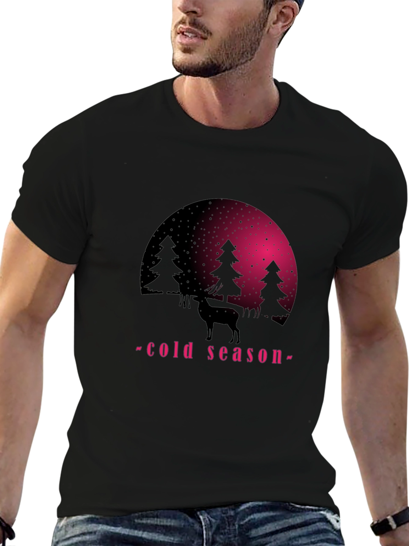 Winter Scene Graphic Tee - Cold Season Deer Shirt