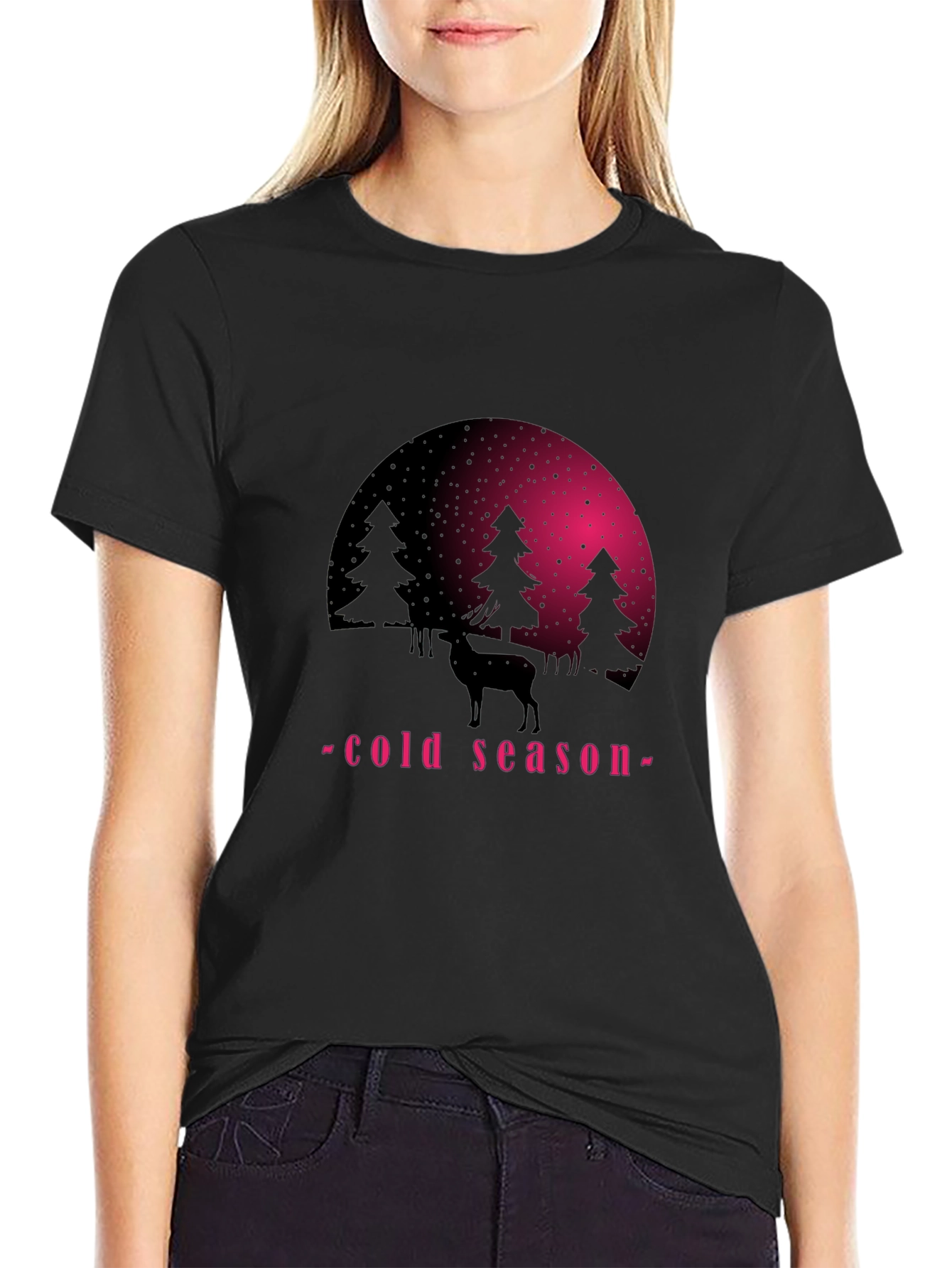 Winter Scene Graphic Tee - Cold Season Deer Shirt