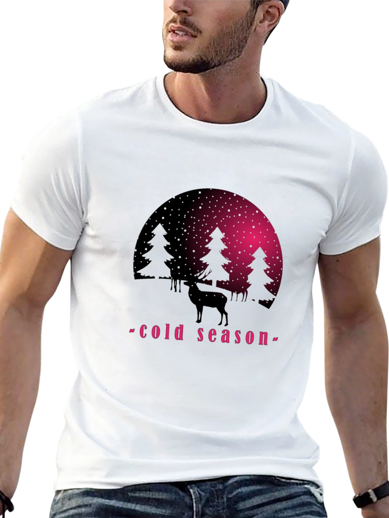 Winter Scene Graphic Tee - Cold Season Deer Shirt