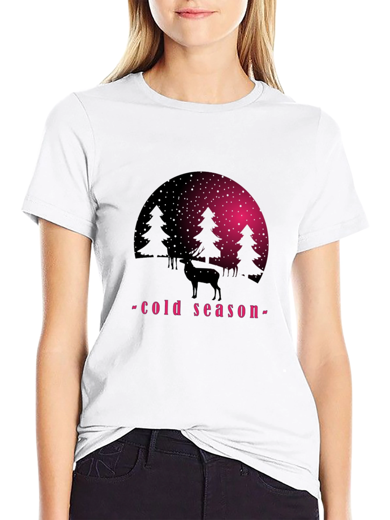Winter Scene Graphic Tee - Cold Season Deer Shirt