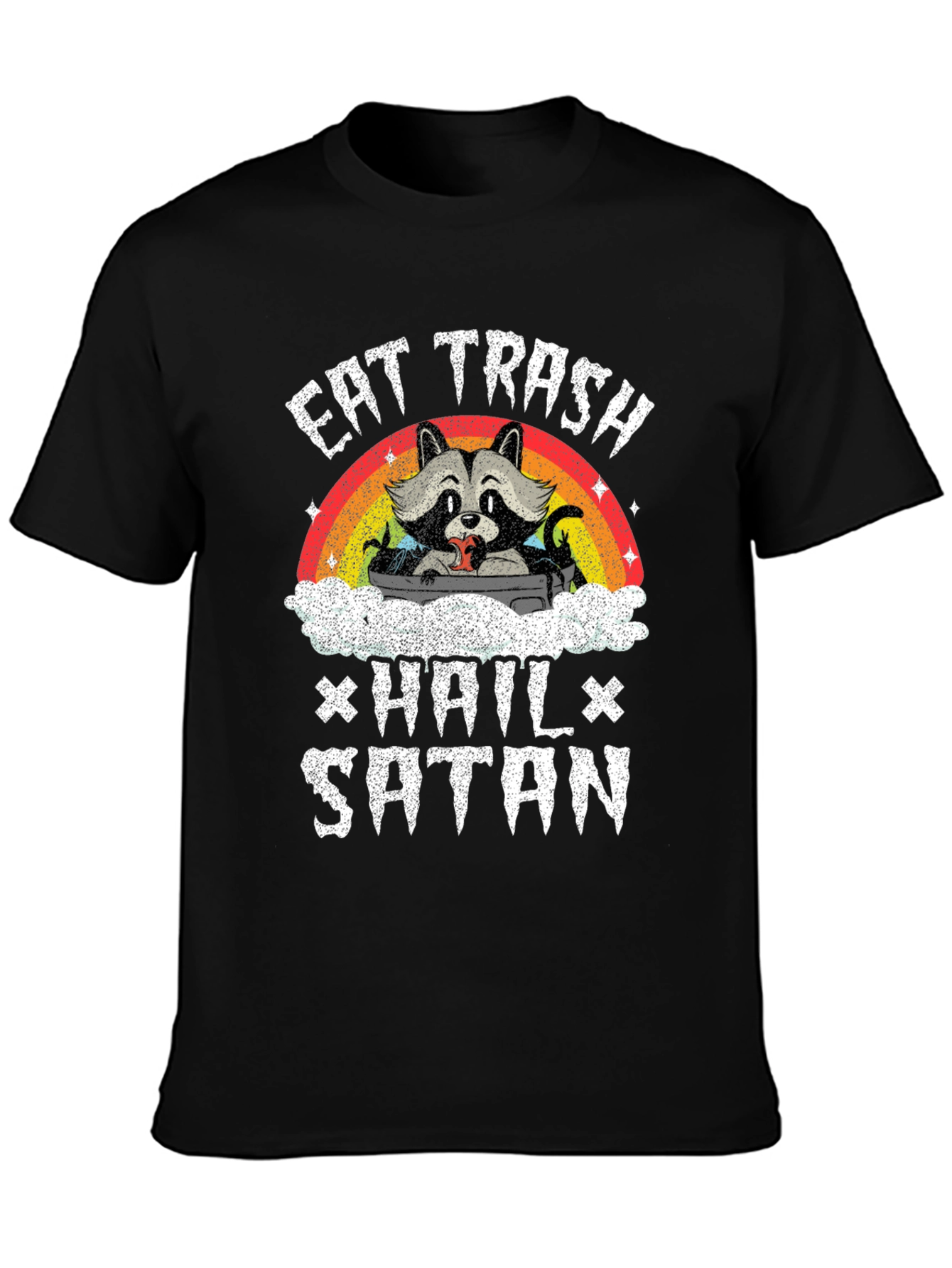 Eat Trash Hail Satan Funny Raccoon Graphic T-Shirt