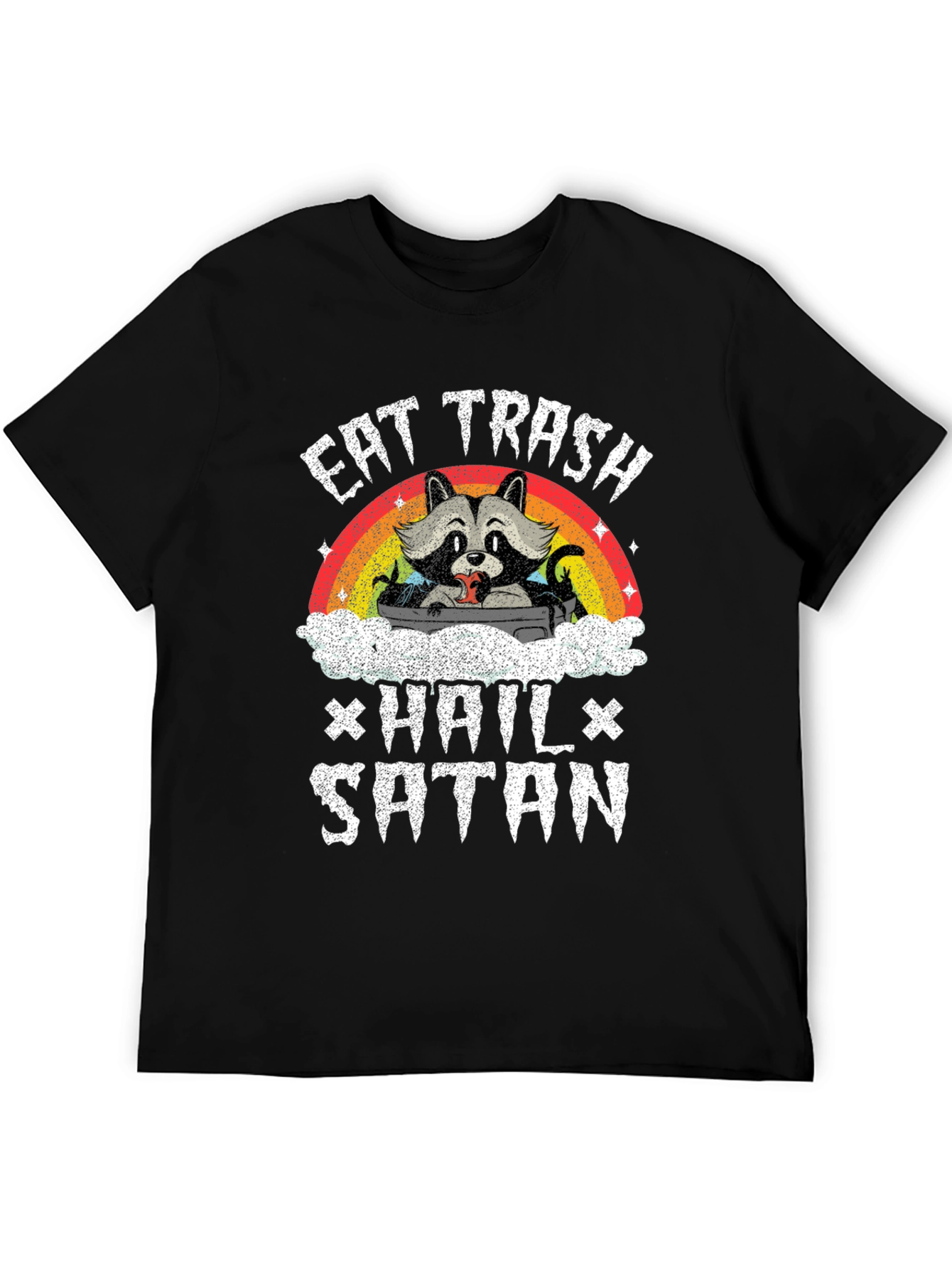 Eat Trash Hail Satan Funny Raccoon Graphic T-Shirt