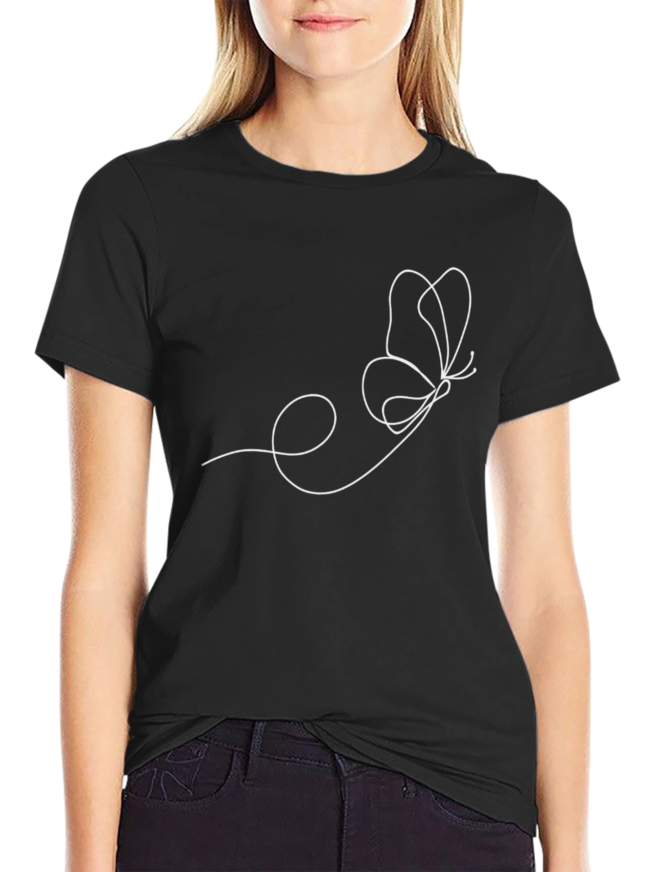 Butterfly Line Art Black T-Shirt