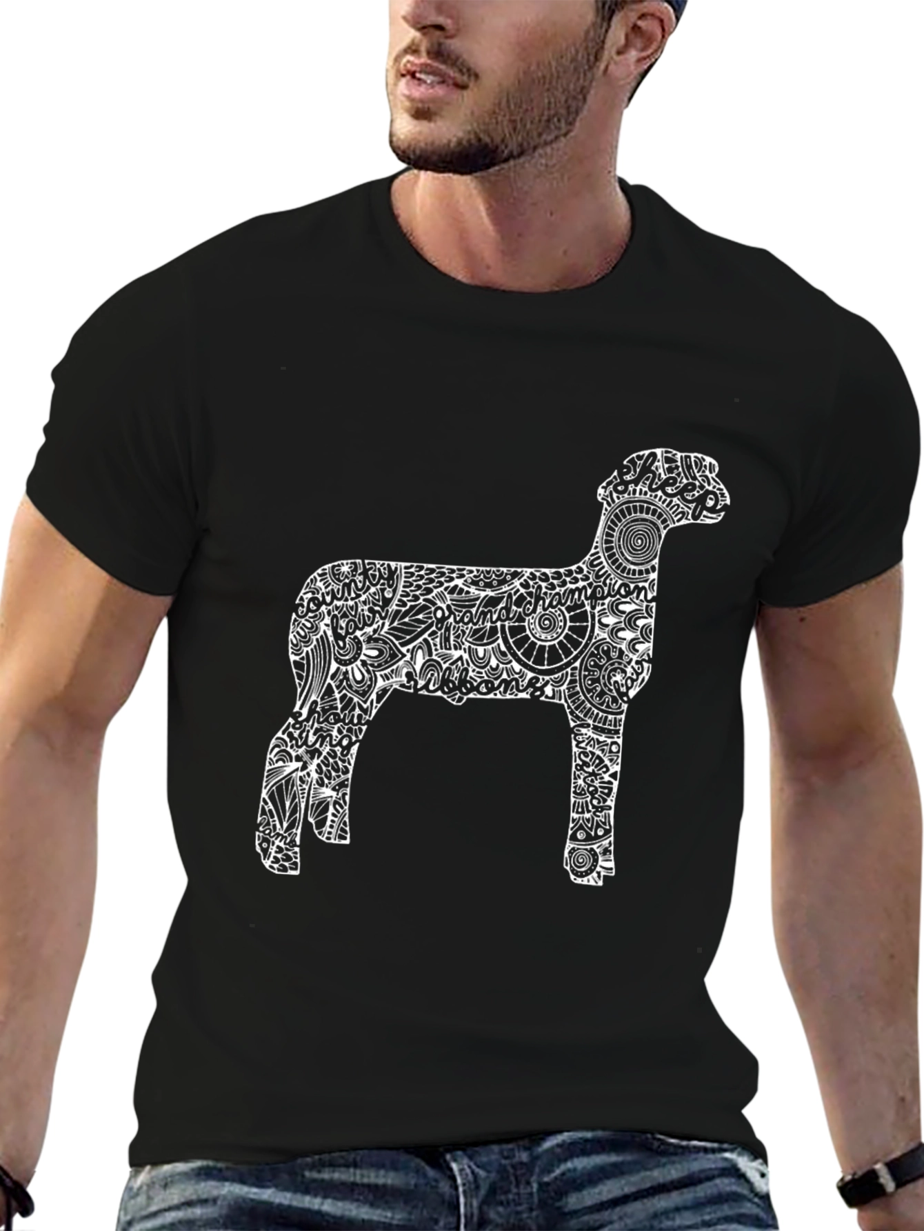 Unique Sheep Graphic Tee - Stylish Mens Black T-Shirt
