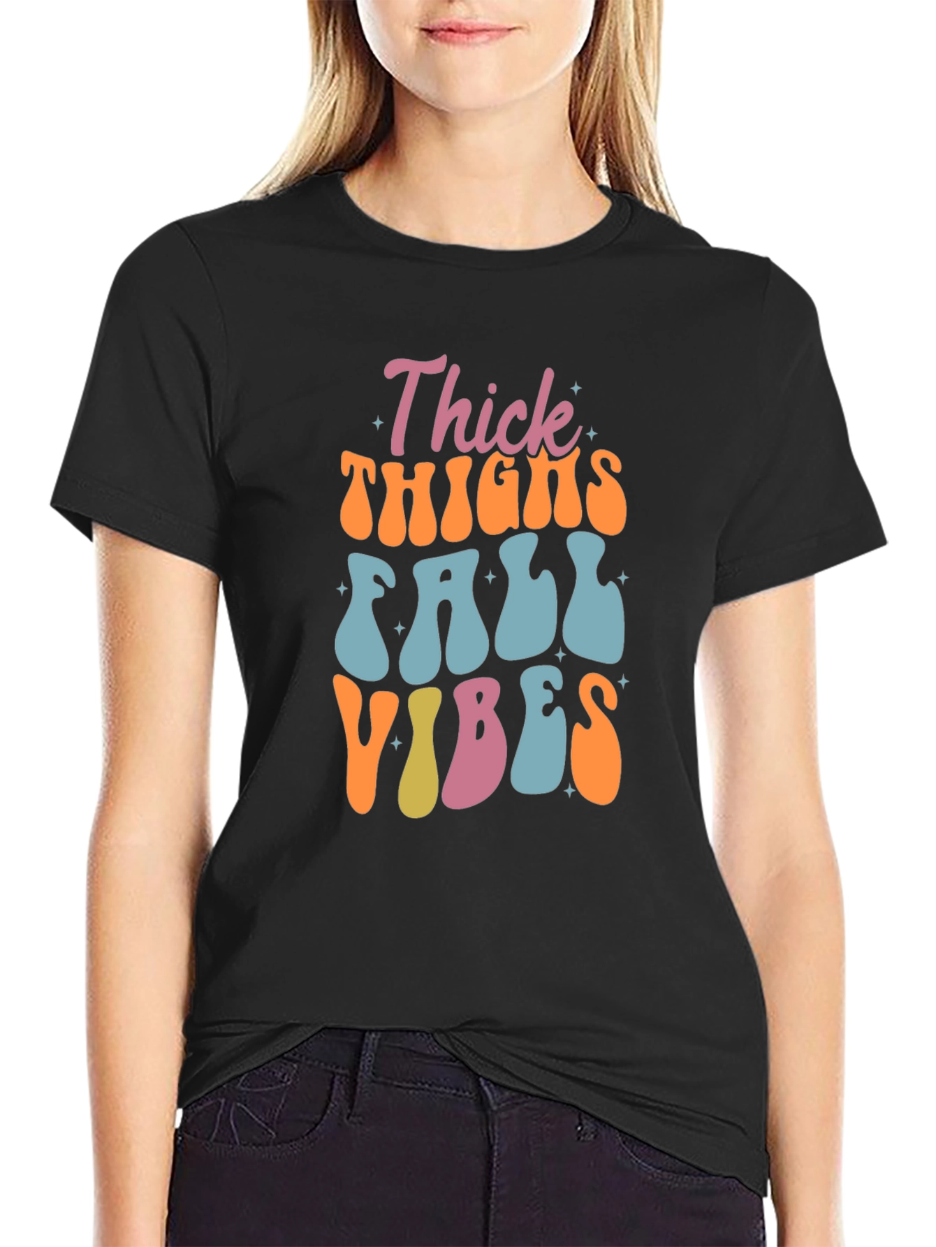 Thick Thighs Fall Vibes Black Graphic Tee